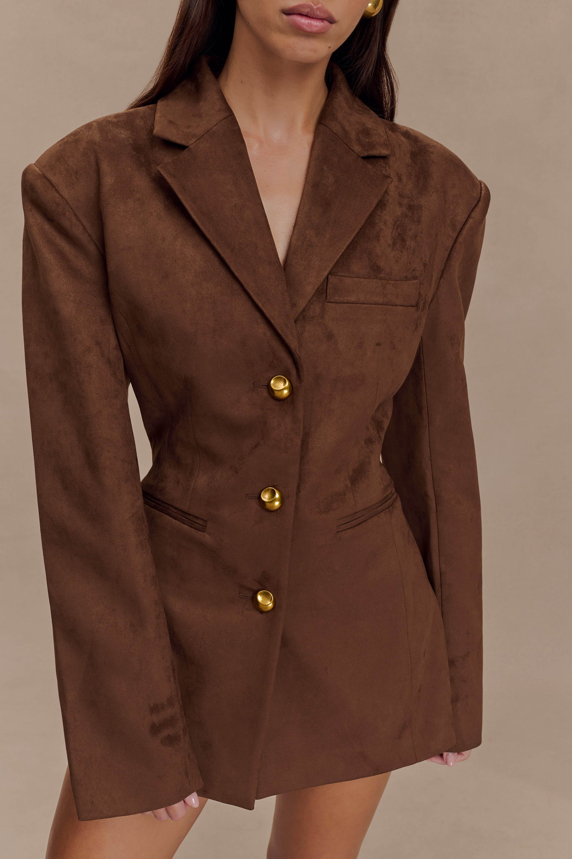 Sally Faux Suede Cinched Blazer - Milk Chocolate #3
