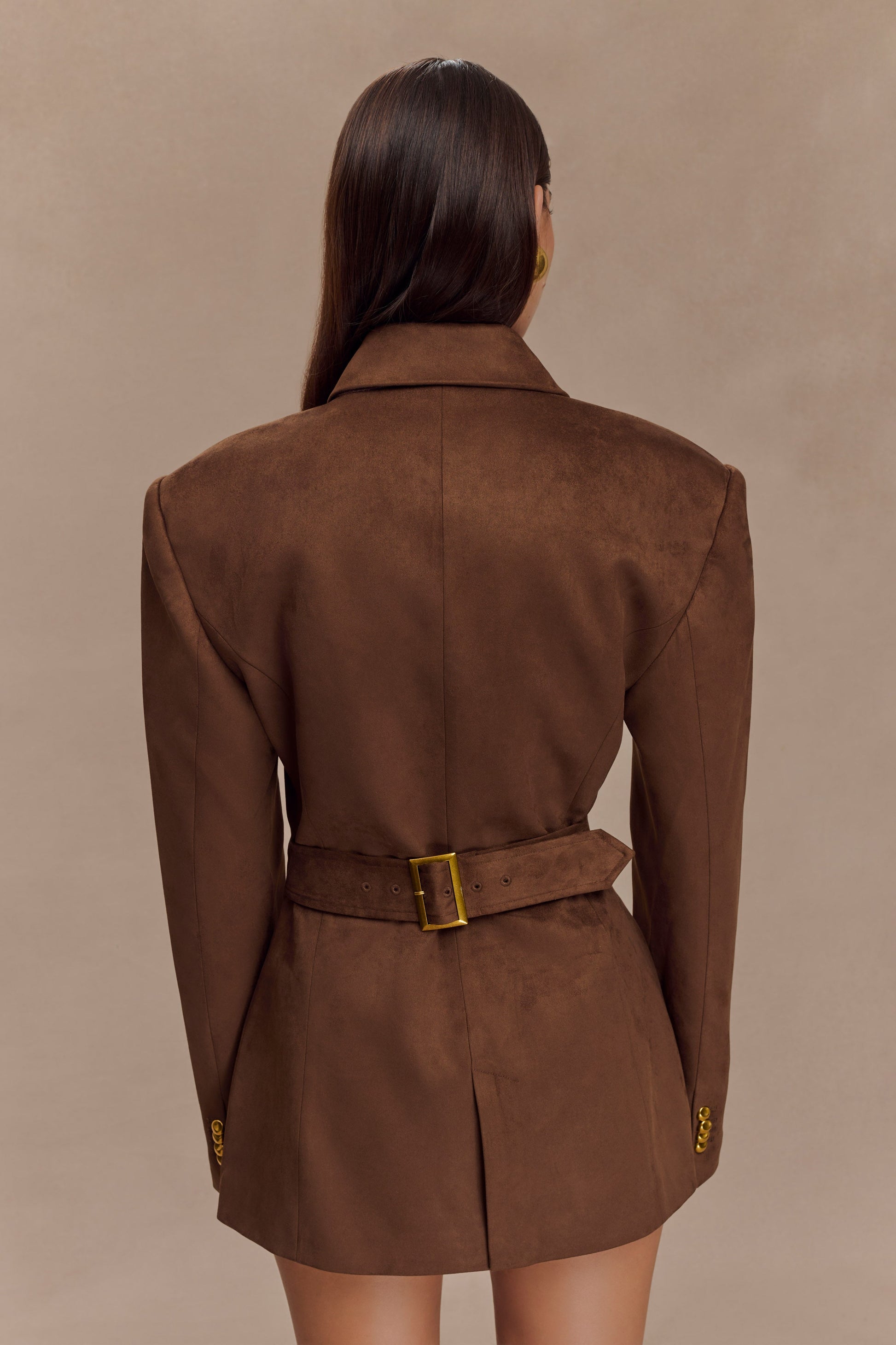 Sally Faux Suede Cinched Blazer - Milk Chocolate #4