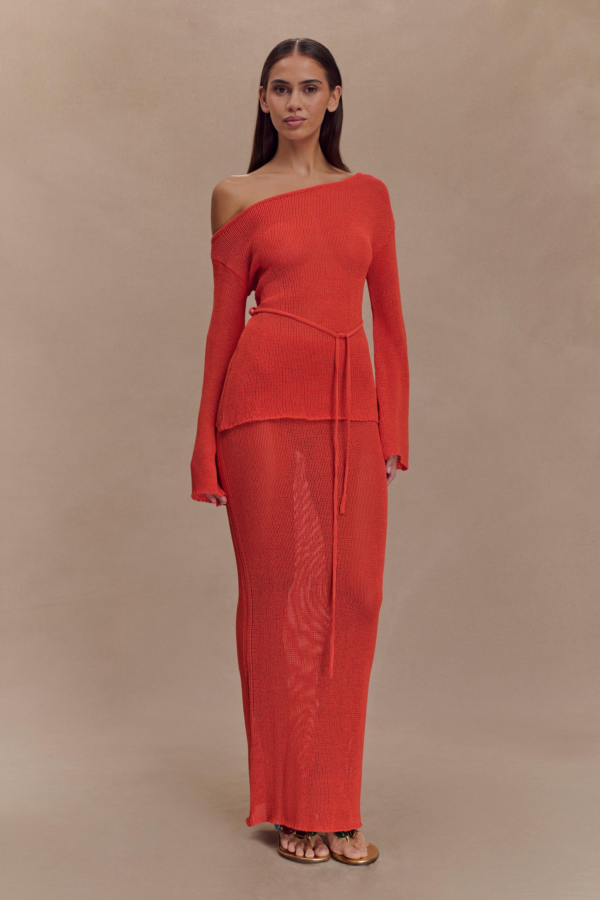 Reagan Off Shoulder Knit Top - Orange #7