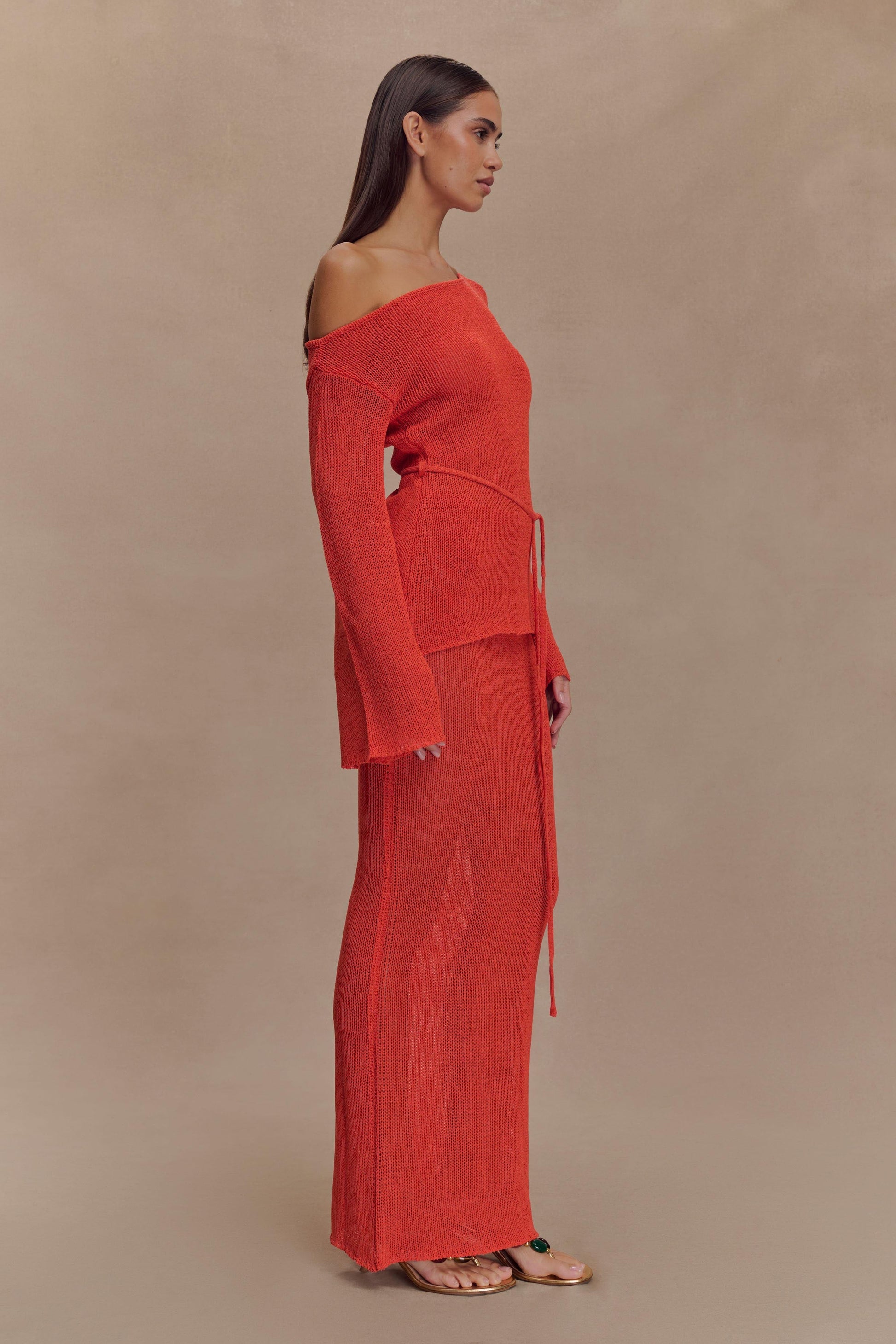 Reagan Off Shoulder Knit Top - Orange #5