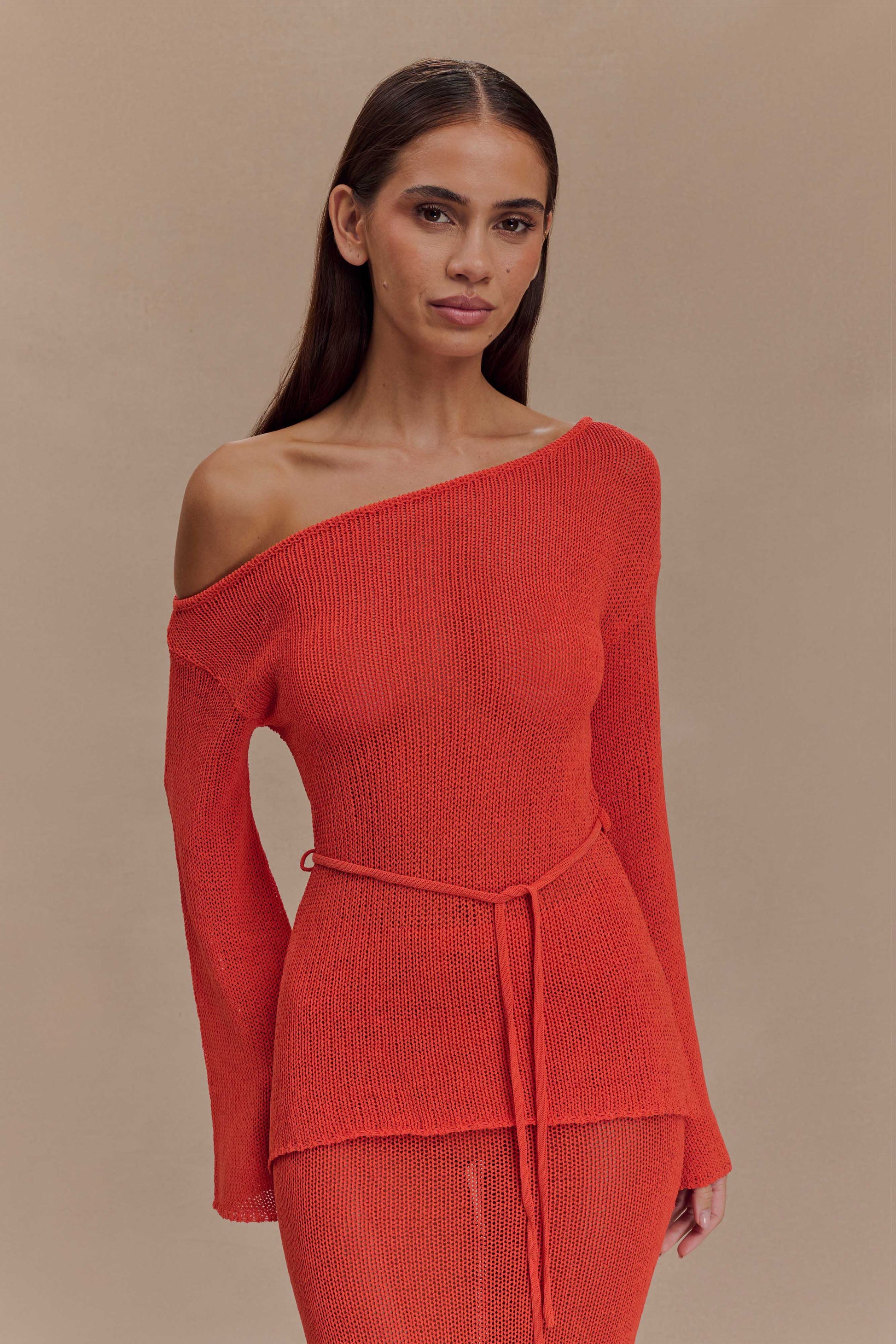 Reagan Off Shoulder Knit Top - Orange #4