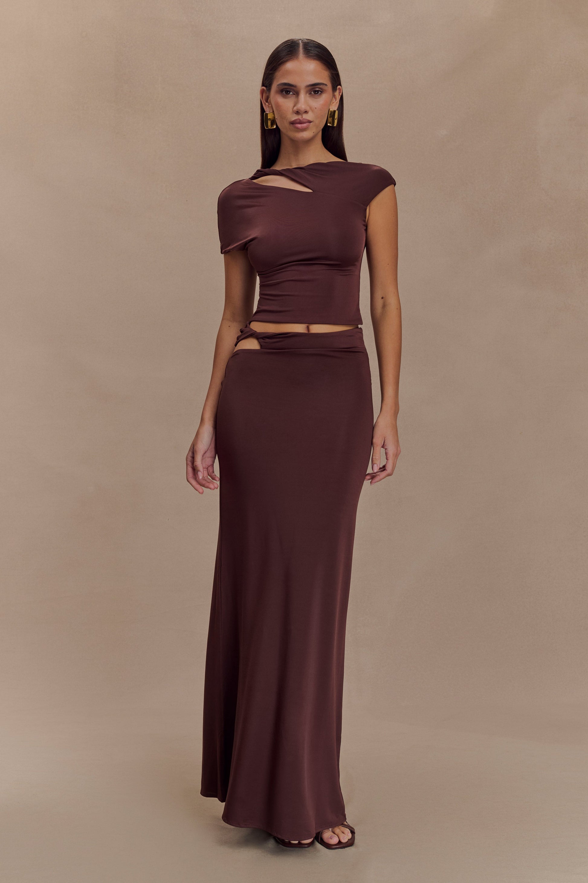 Haven Slinky Twist Midi Skirt - Chocolate #7