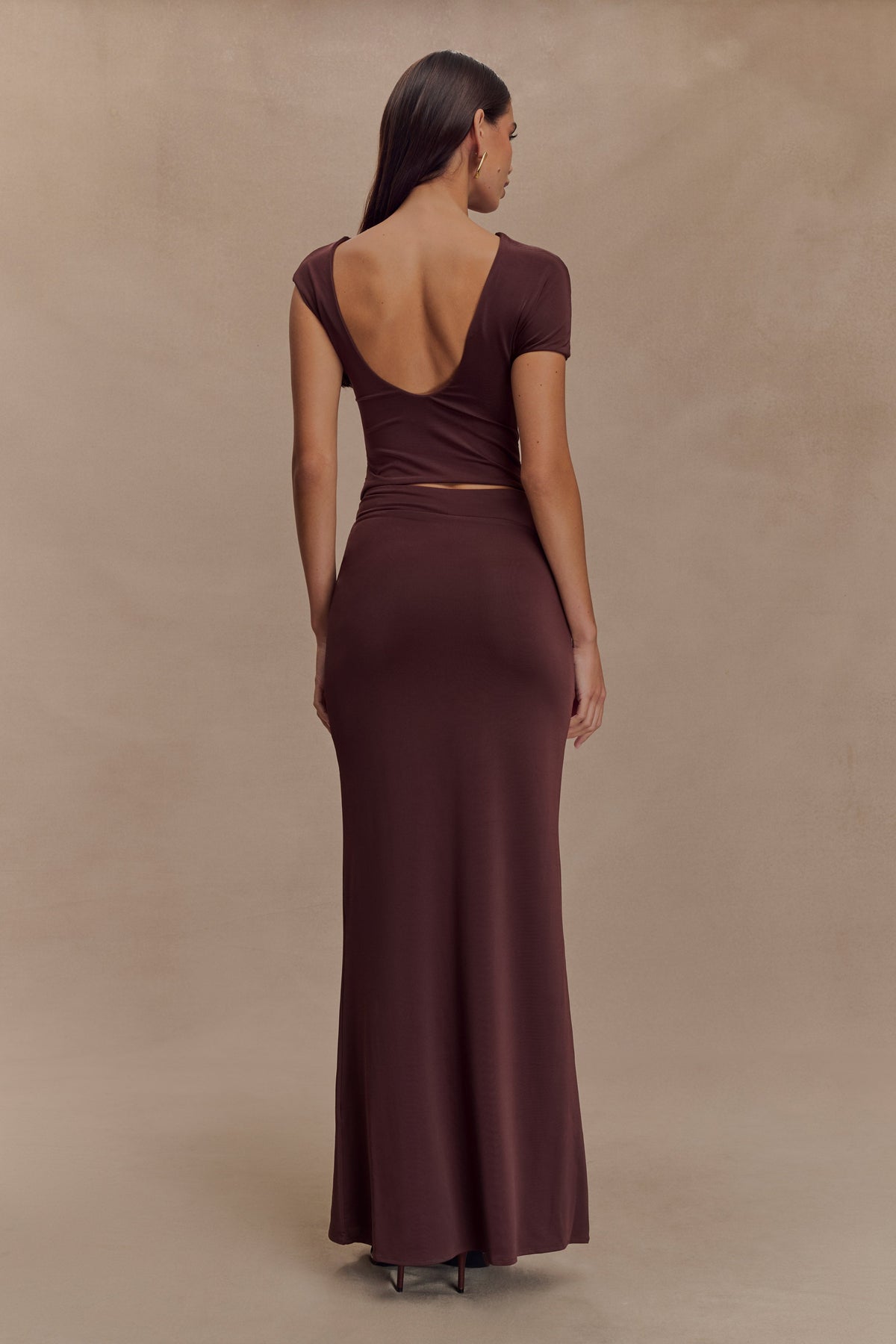 Haven Slinky Twist Midi Skirt - Chocolate