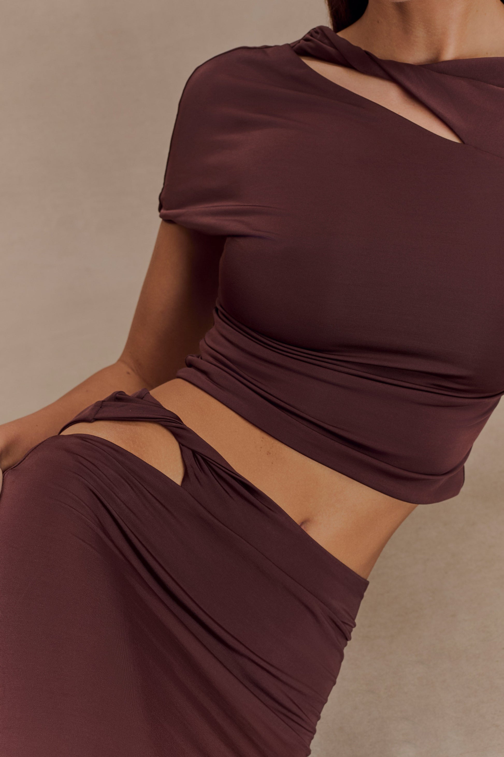 Haven Slinky Twist Midi Skirt - Chocolate #3