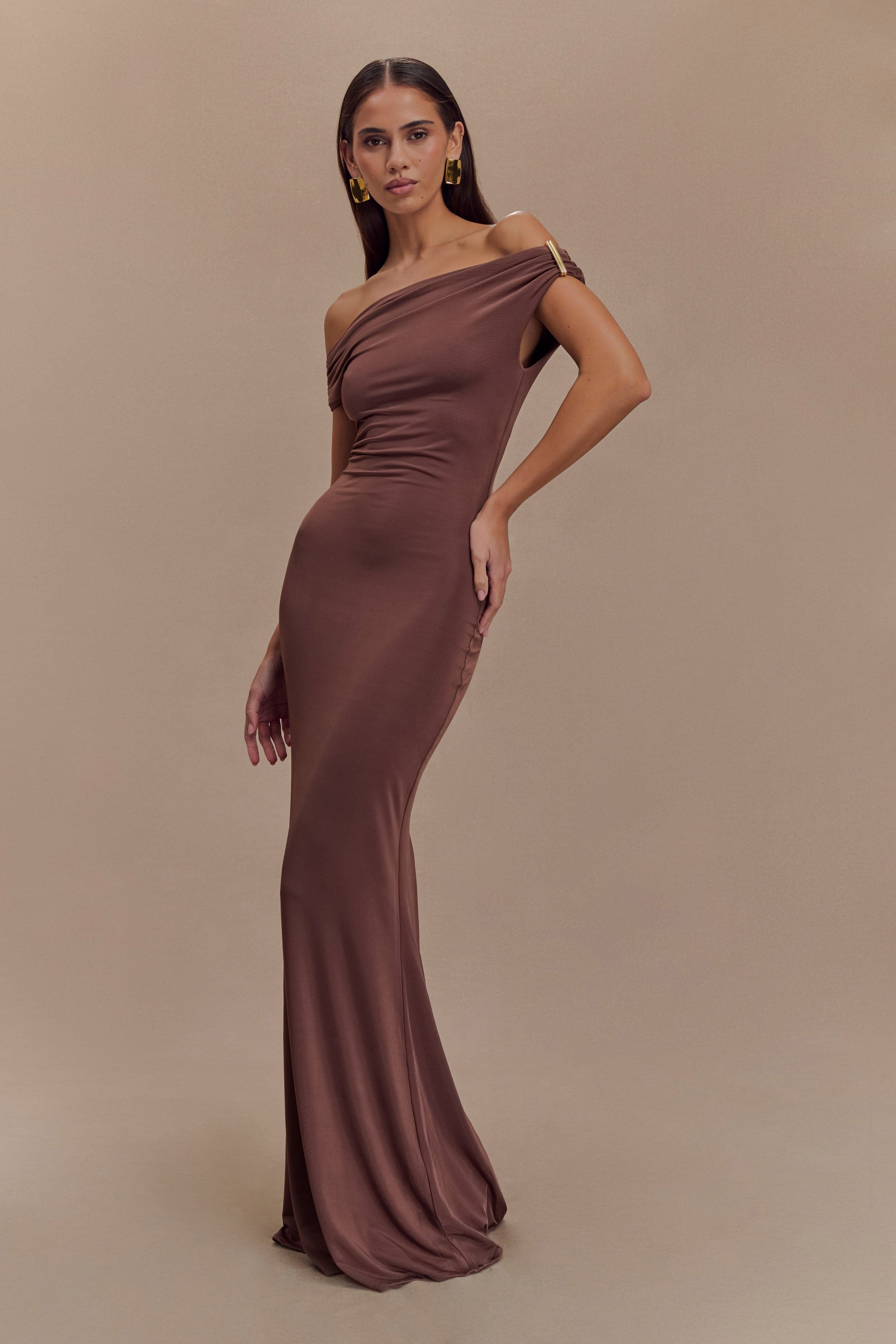 Kinsley Slinky Maxi Dress With Hardware - Chocolate #5