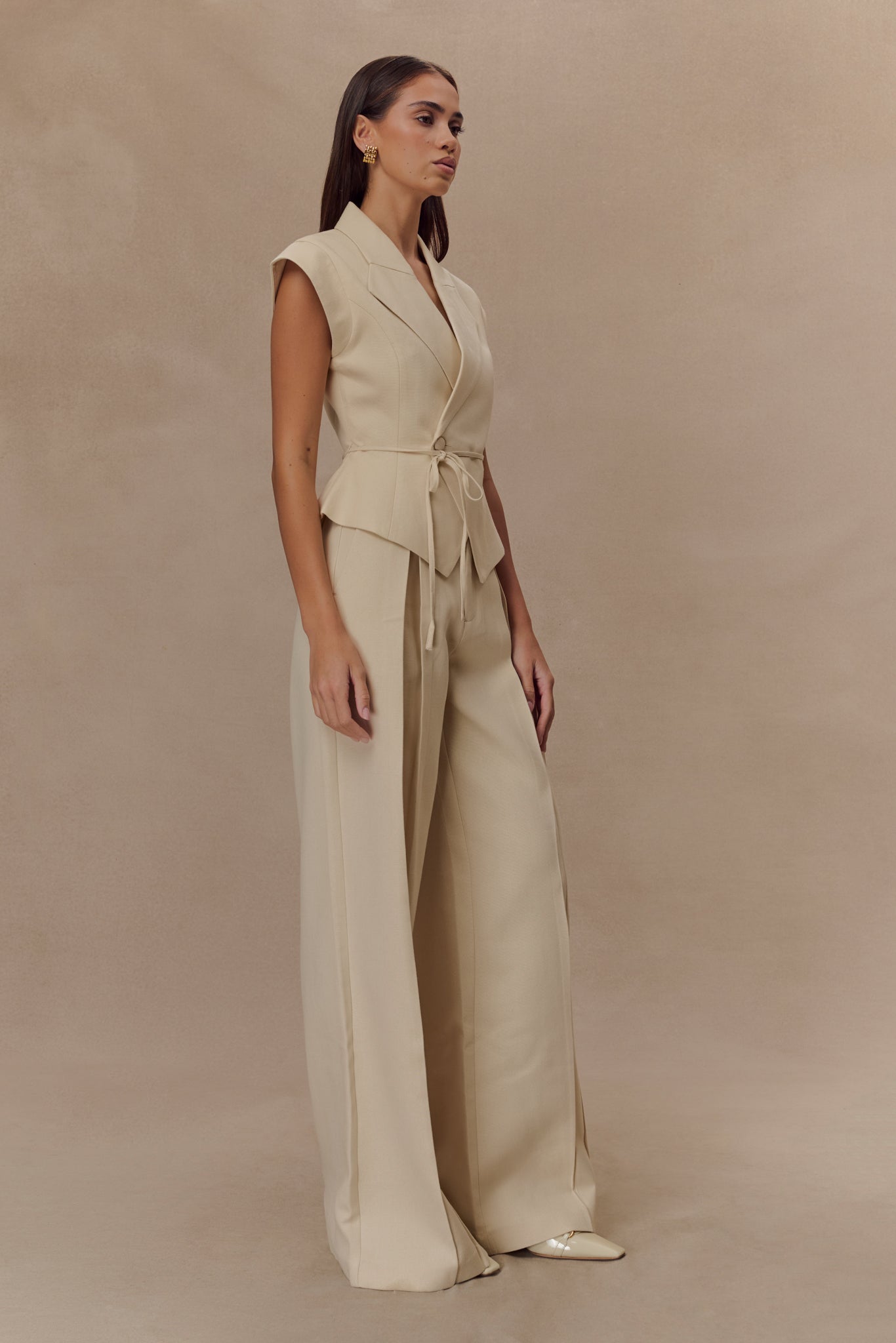 Raya Mid Rise Wide Leg Linen Pant - Natural Beige #3