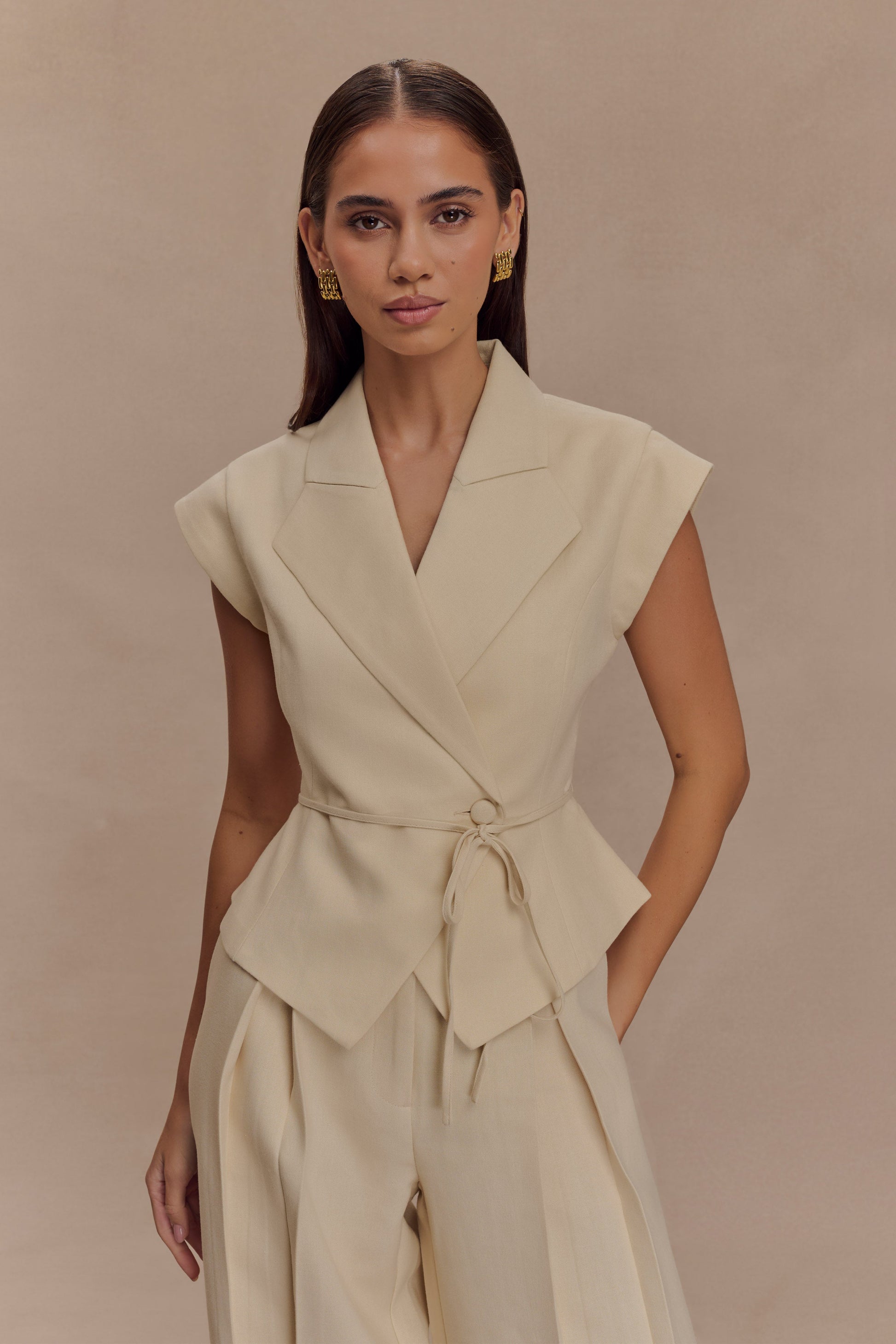 Andina Shortsleeve Linen Top - Natural Beige #3