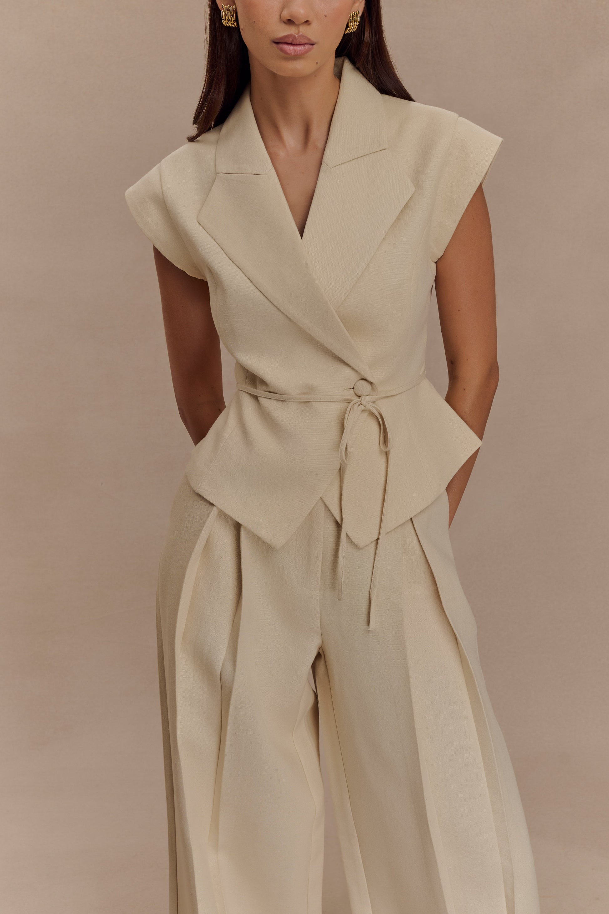 Raya Mid Rise Wide Leg Linen Pant - Natural Beige #6