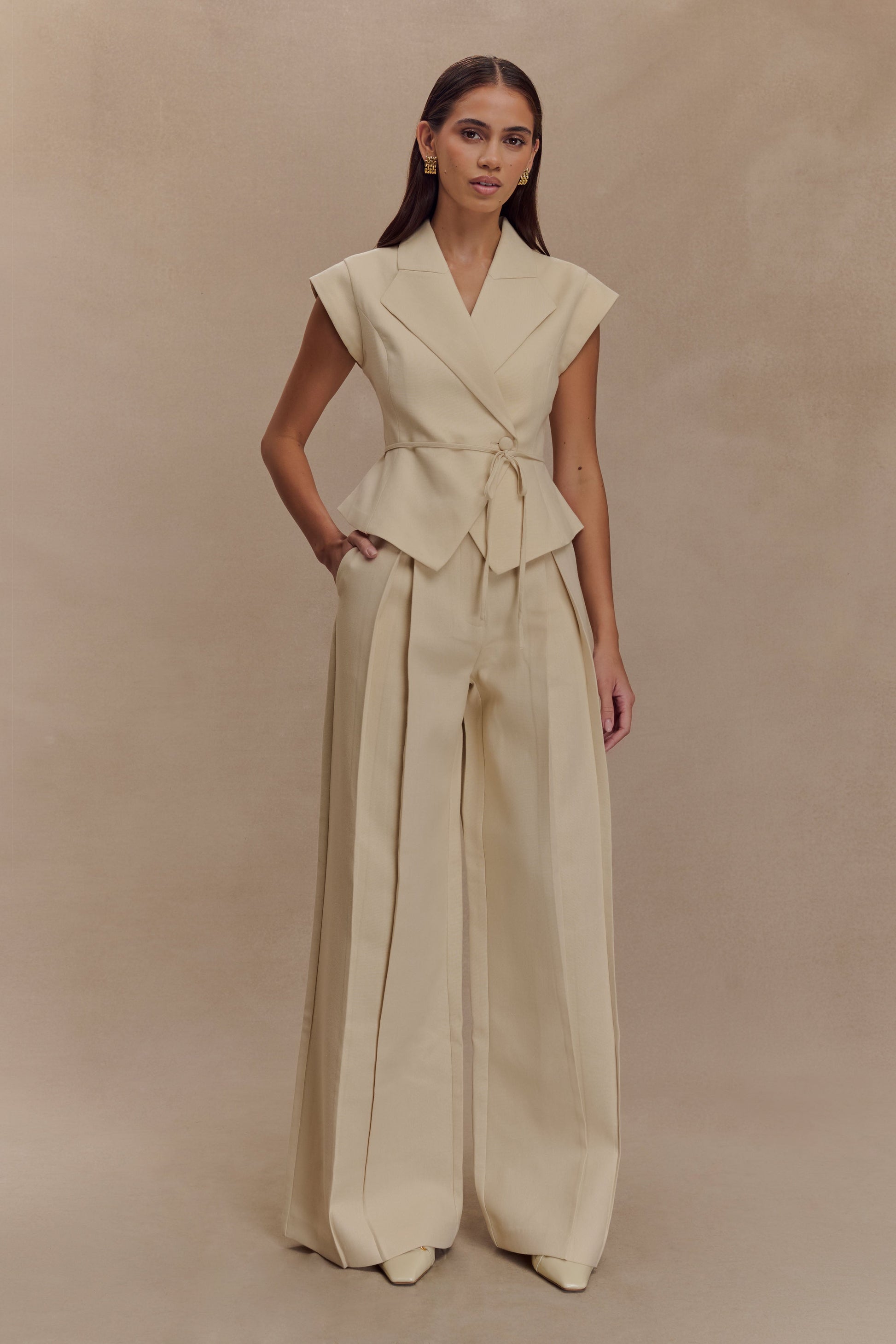 Raya Mid Rise Wide Leg Linen Pant - Natural Beige #2