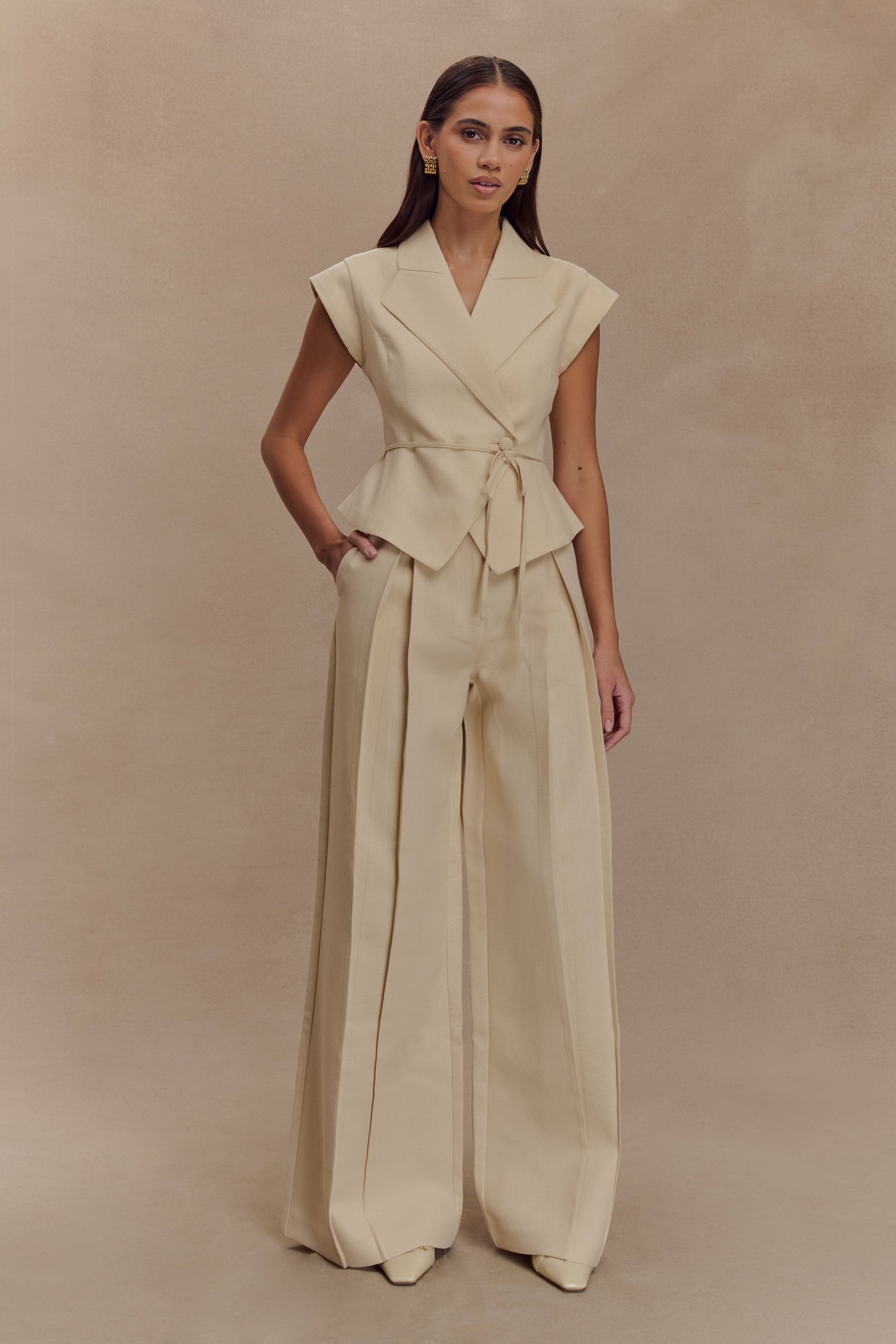 Andina Shortsleeve Linen Top - Natural Beige