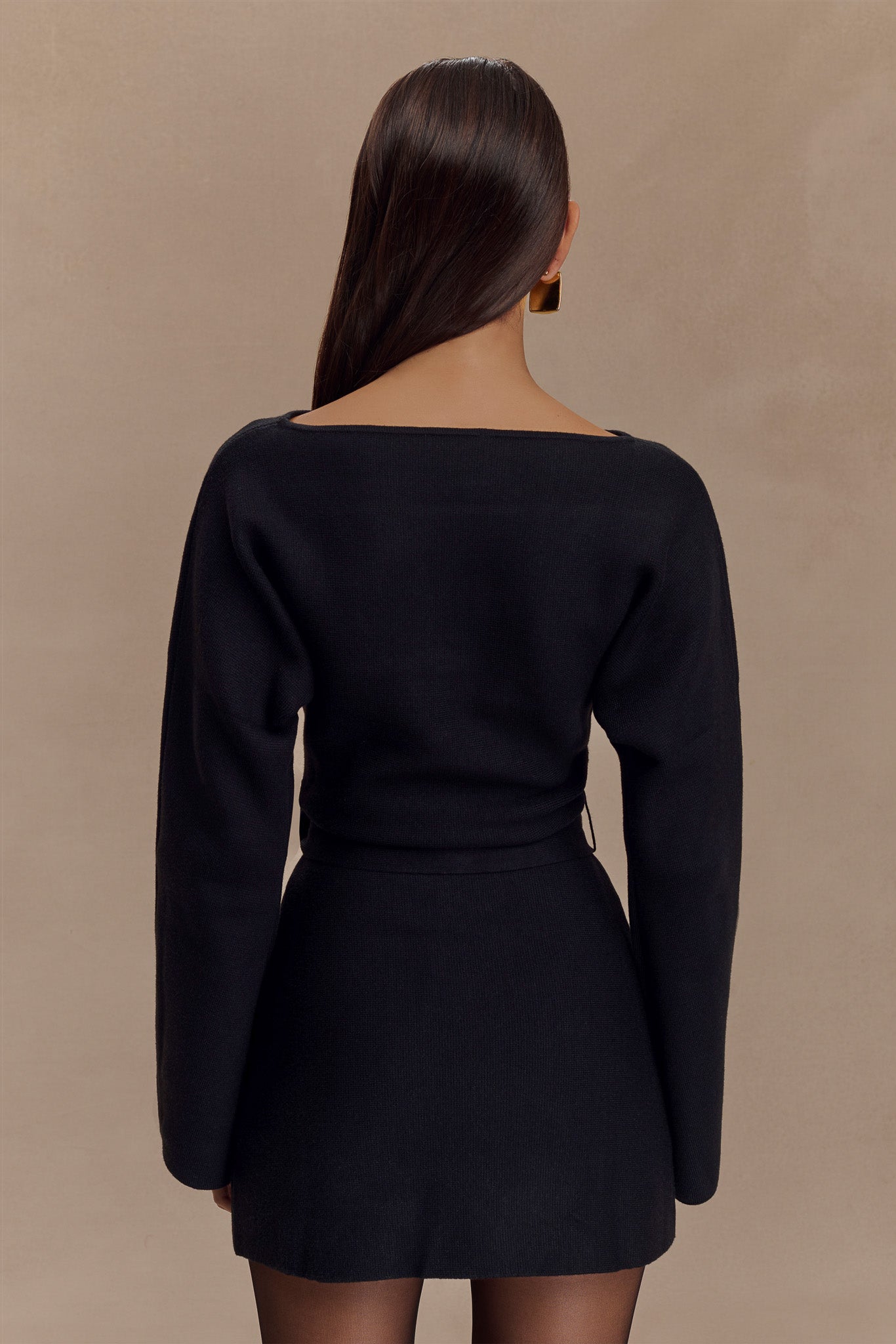 Kassie Belt Tie Knit Mini Dress - Black #6
