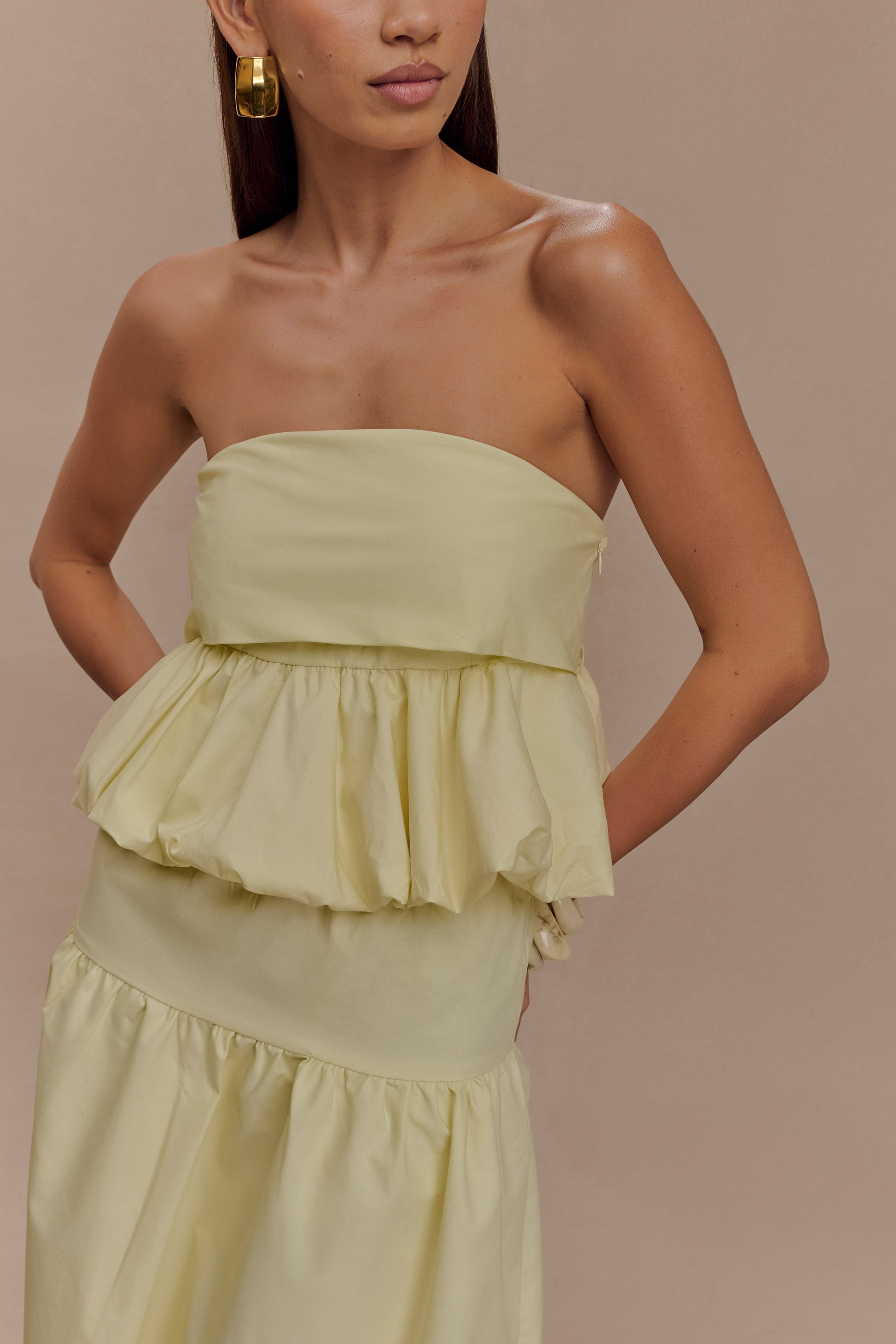 Amirah Strapless Bubble Crop Top - Lemon #3