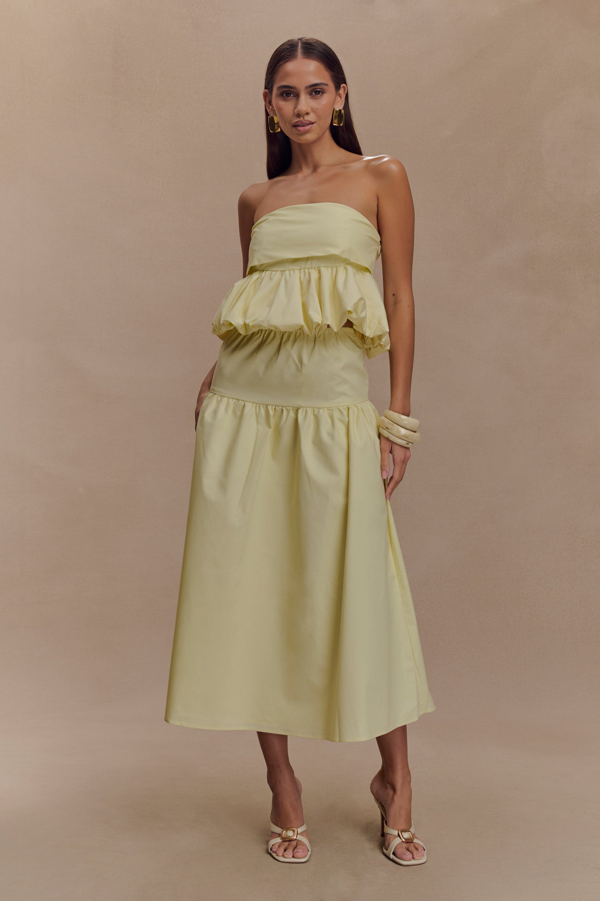Amirah Strapless Bubble Crop Top - Lemon #6