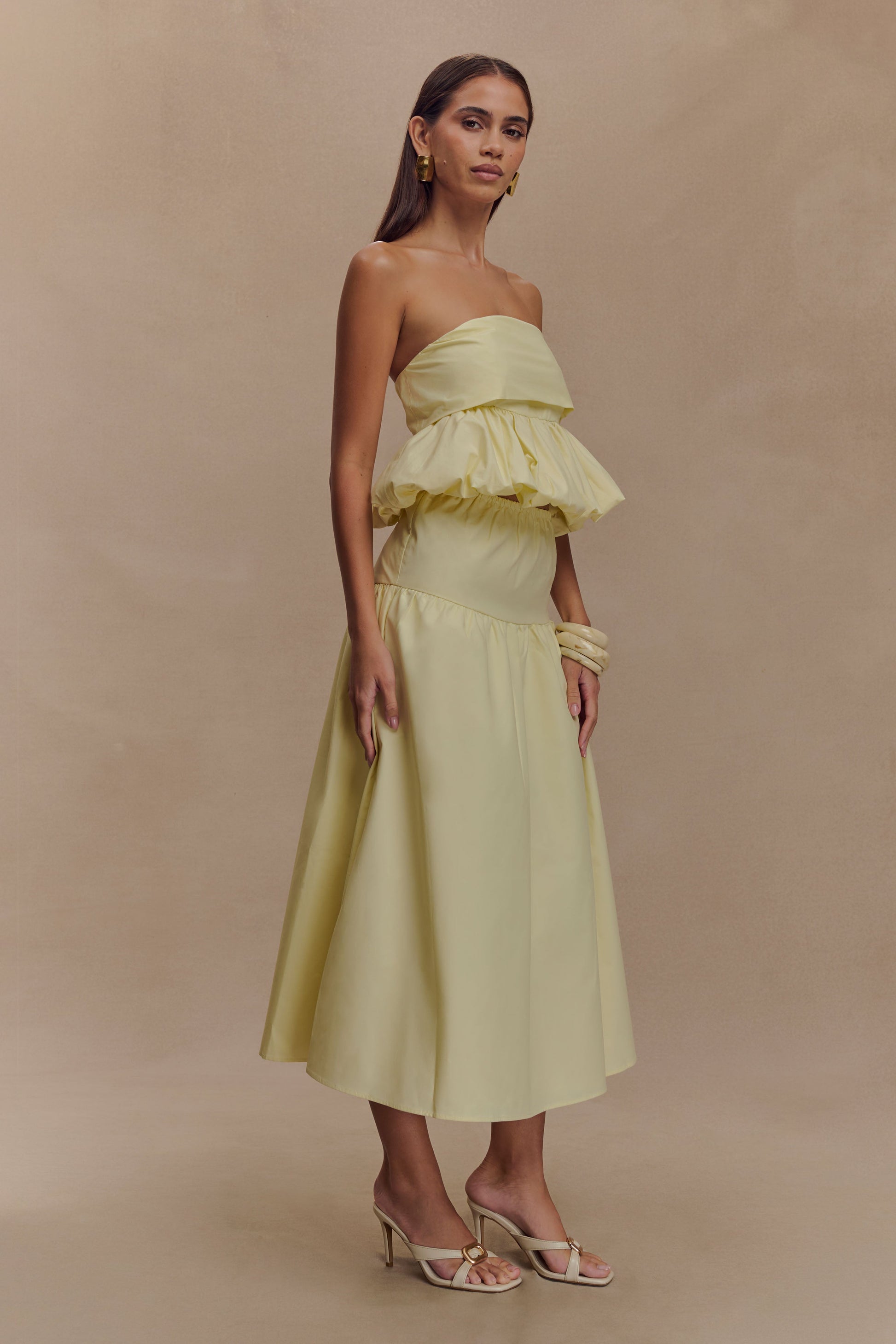 Amirah Strapless Bubble Crop Top - Lemon #4