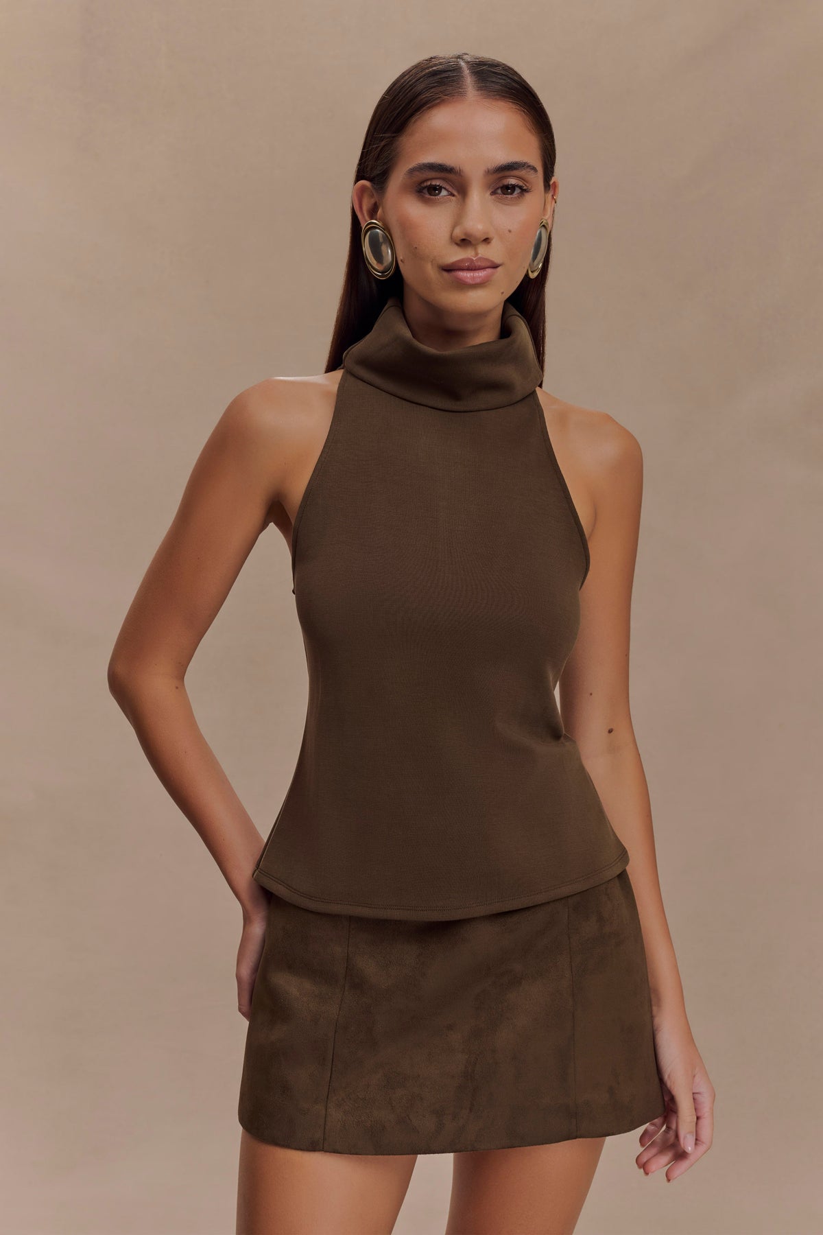 Hayes Faux Suede Belted Mini Skirt - Chocolate #7