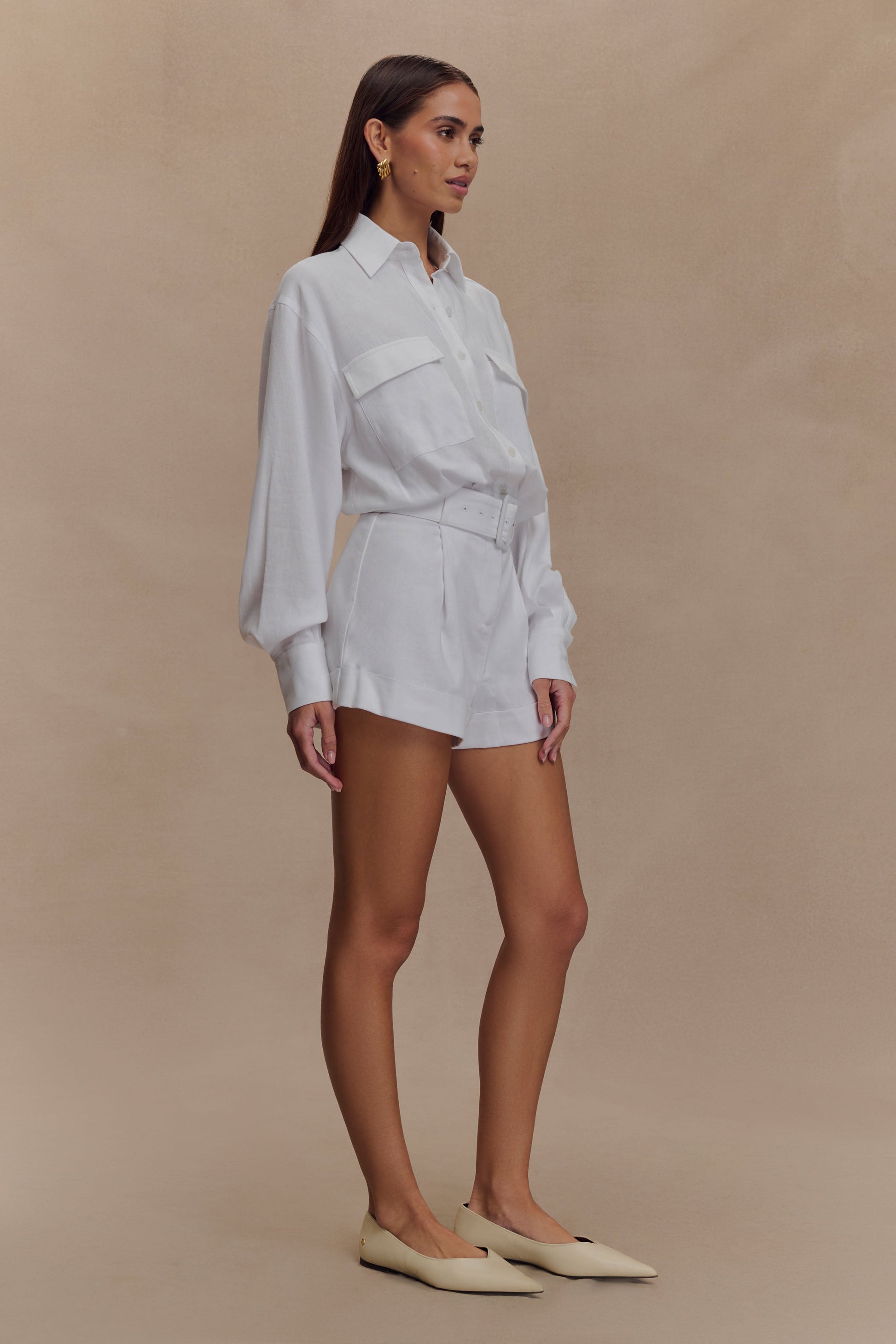 Adia Linen Belted Playsuit - White #5