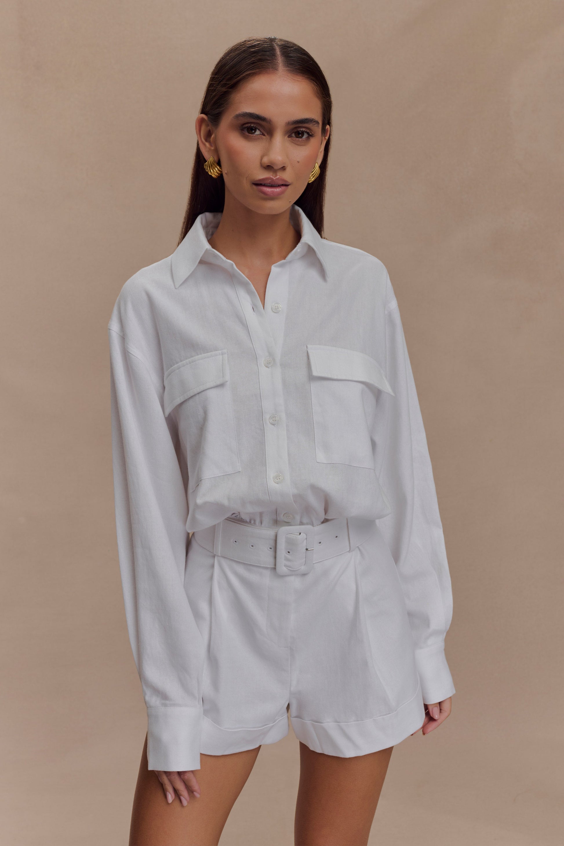 Adia Linen Belted Playsuit - White #2