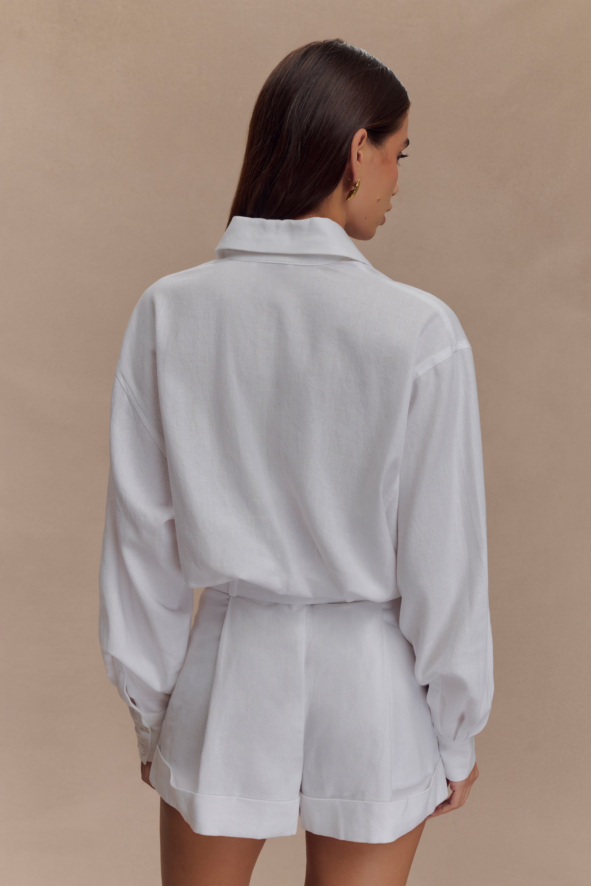 Adia Linen Belted Playsuit - White #3