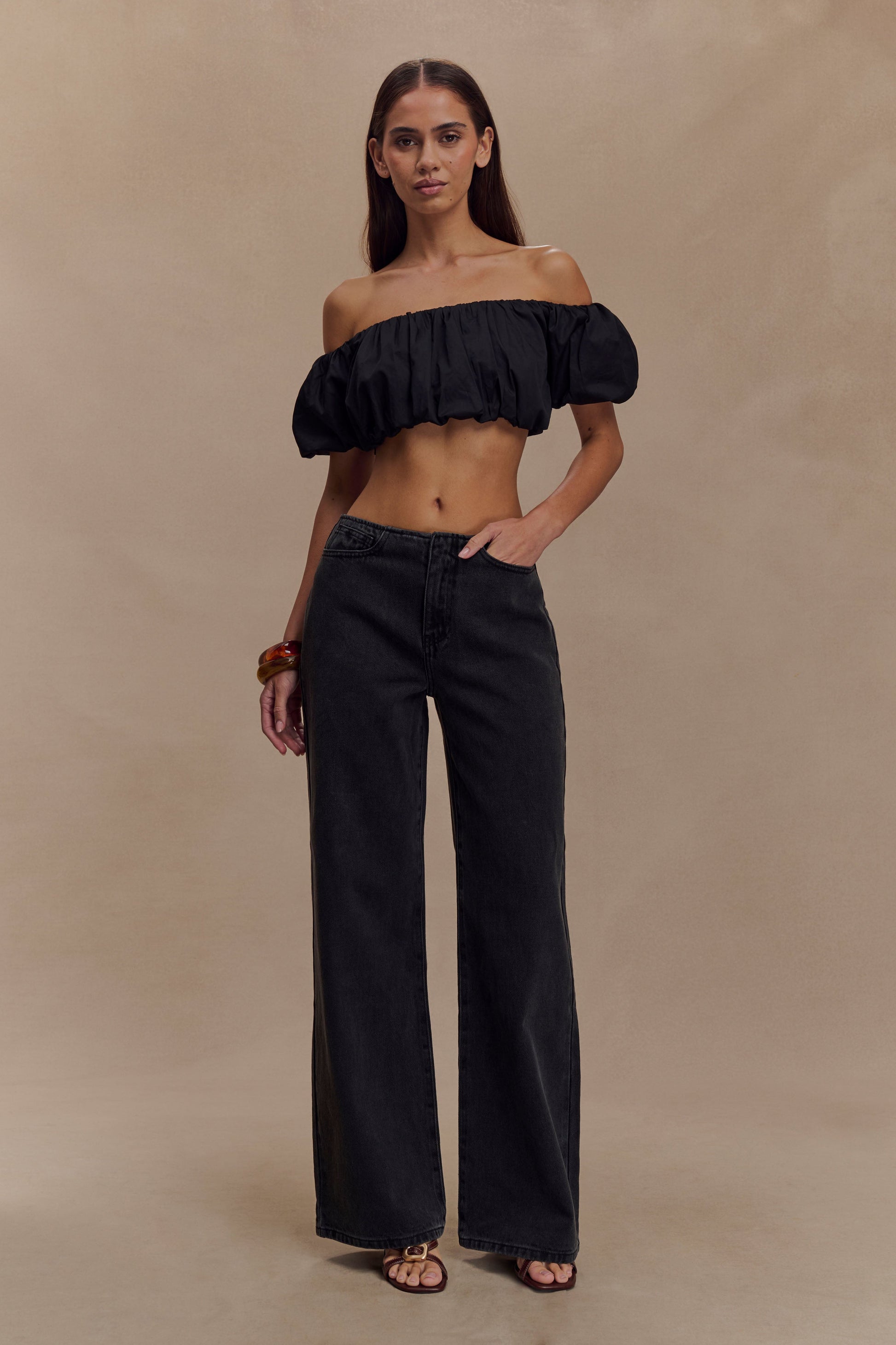 Autumn Off Shoulder Bubble Top - Black #7