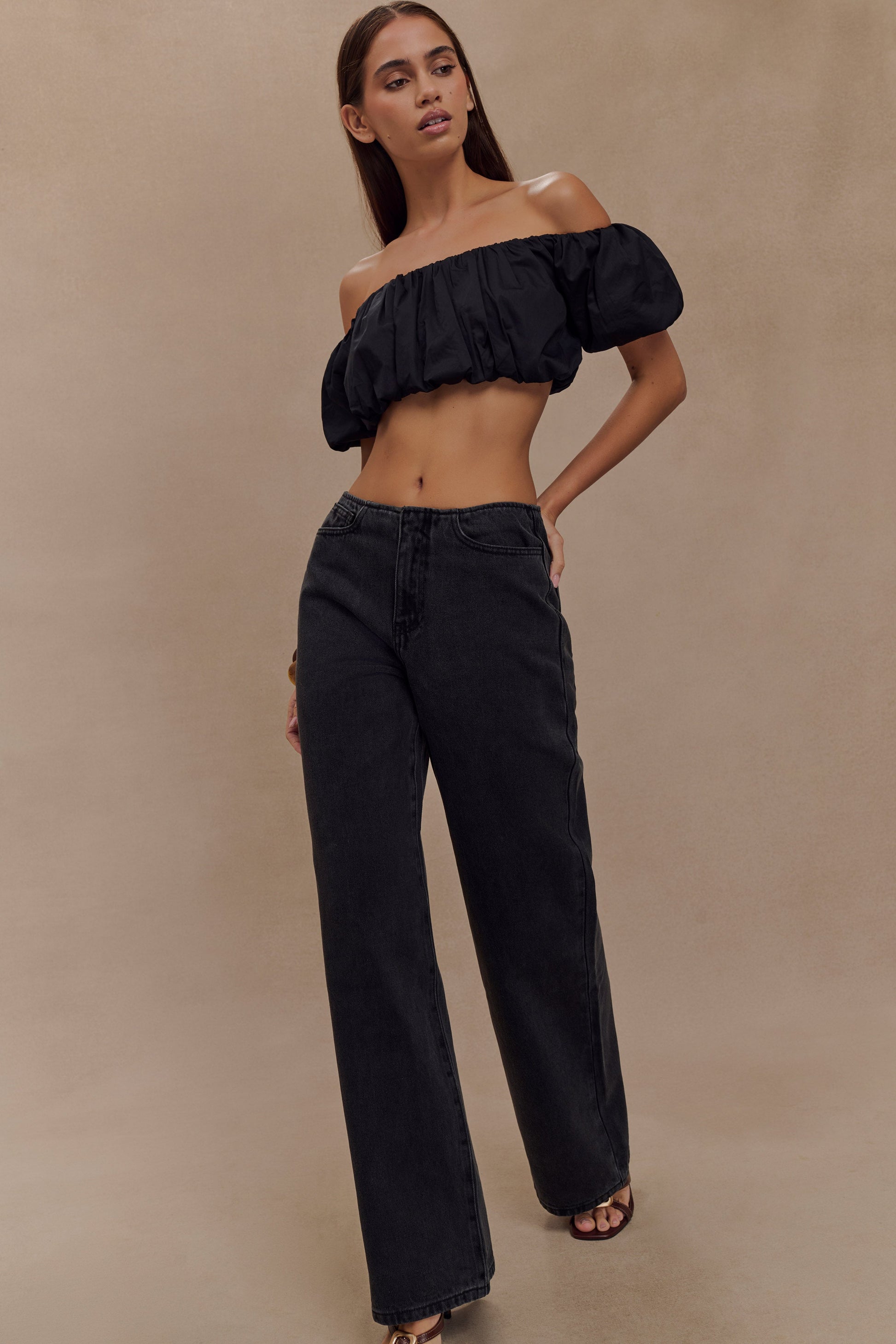 Caitlin Mid Rise Denim Jeans - Washed Black #3