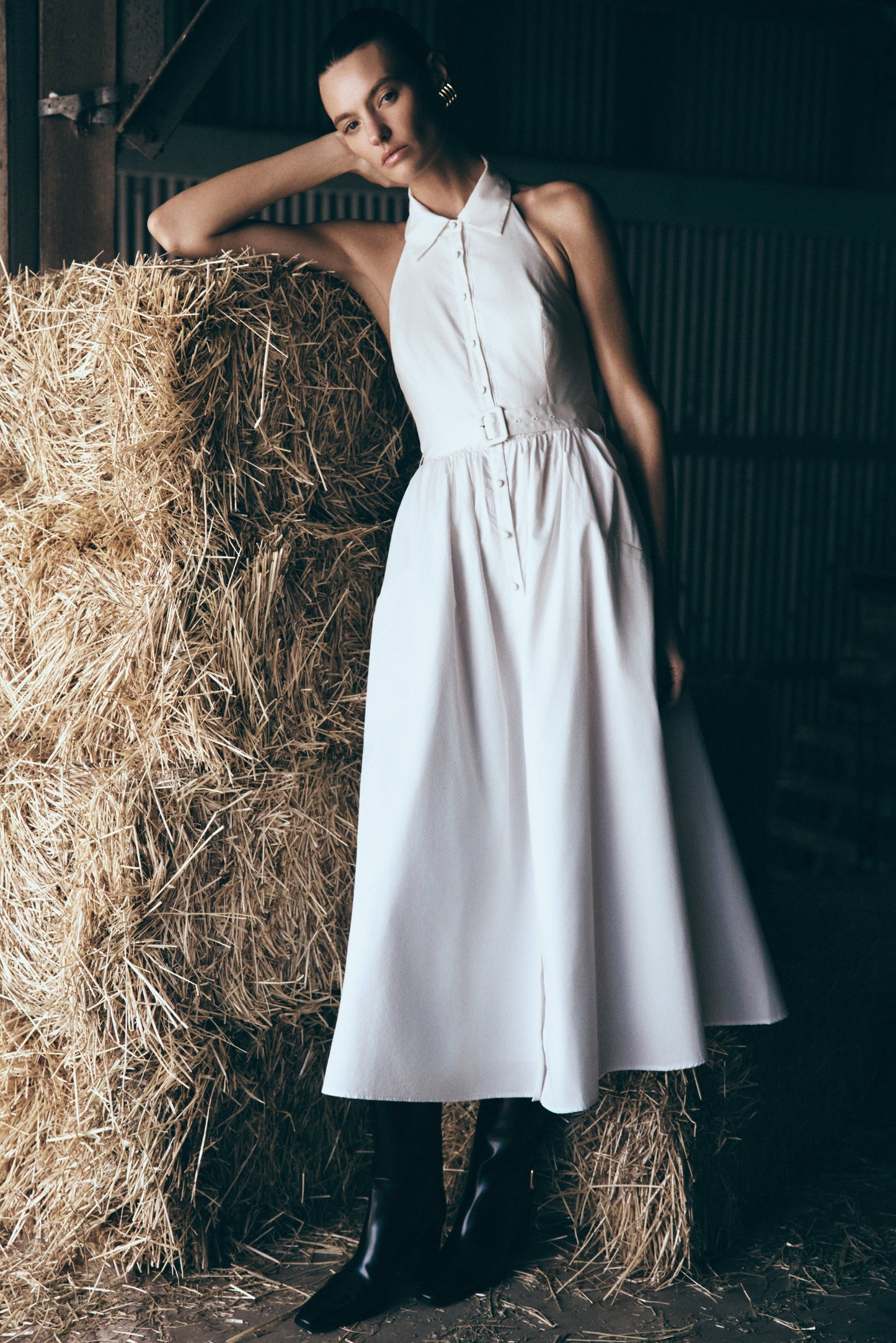 Cindy Collared Midi Dress - White