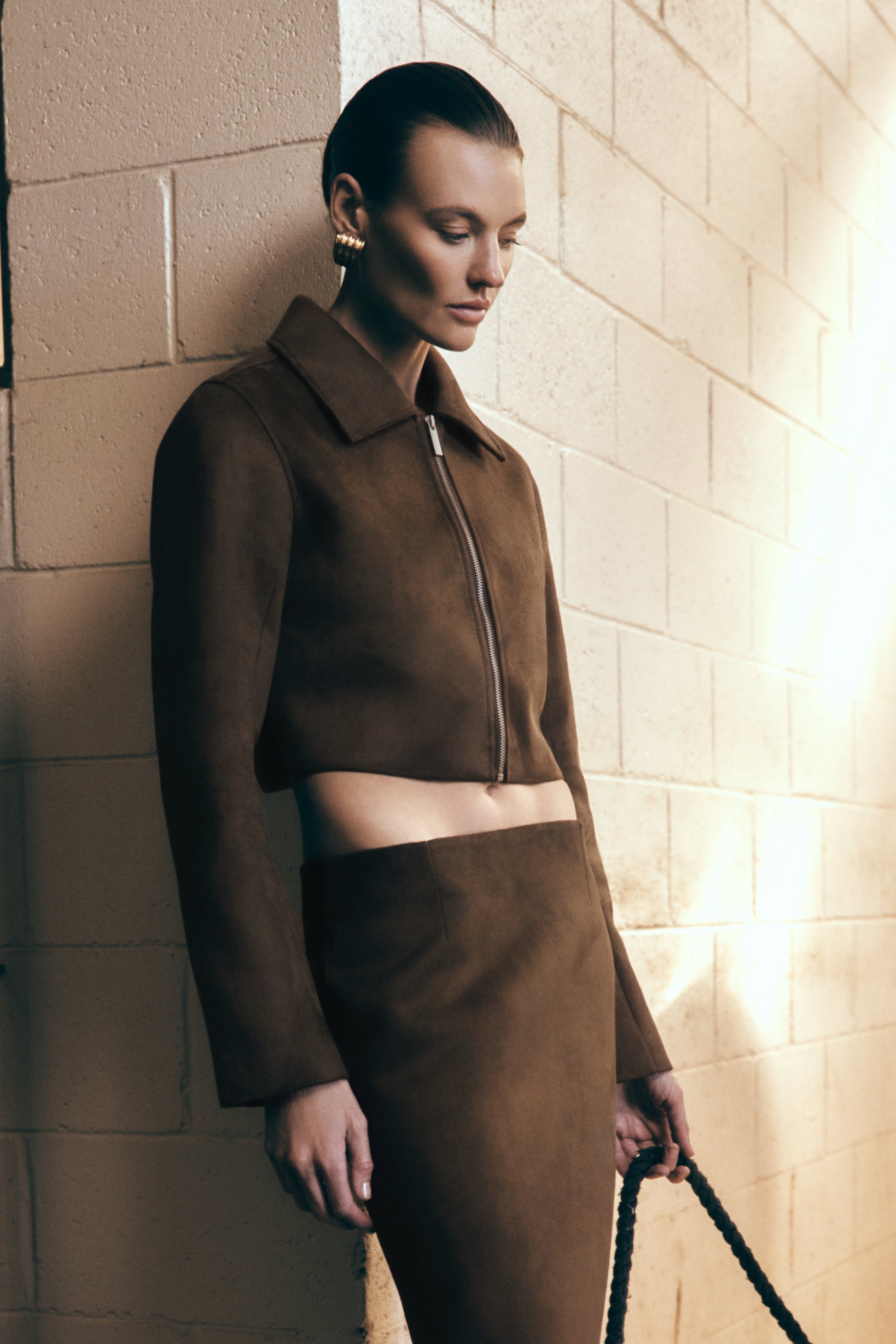 Hayes Faux Suede Collared Jacket - Chocolate #13