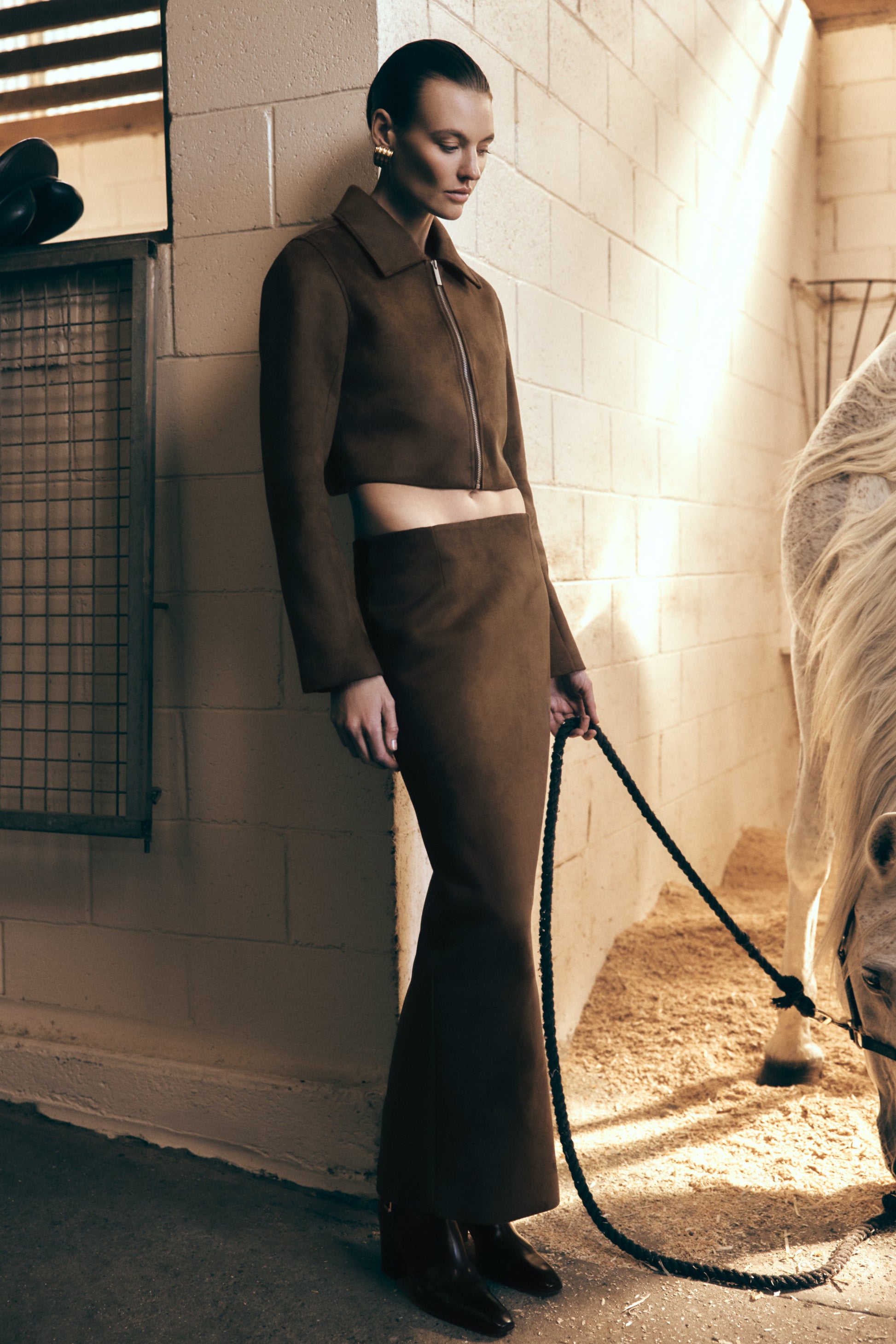 Hayes Faux Suede Midi Skirt - Chocolate #7