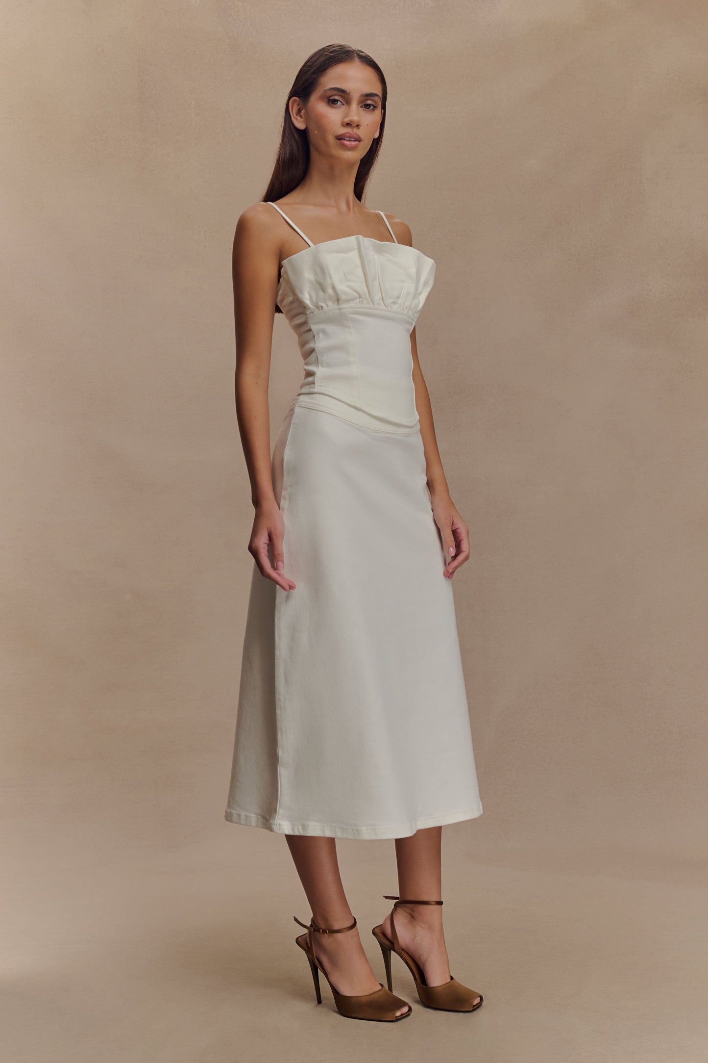 Cecilia Denim Frill Corset - White