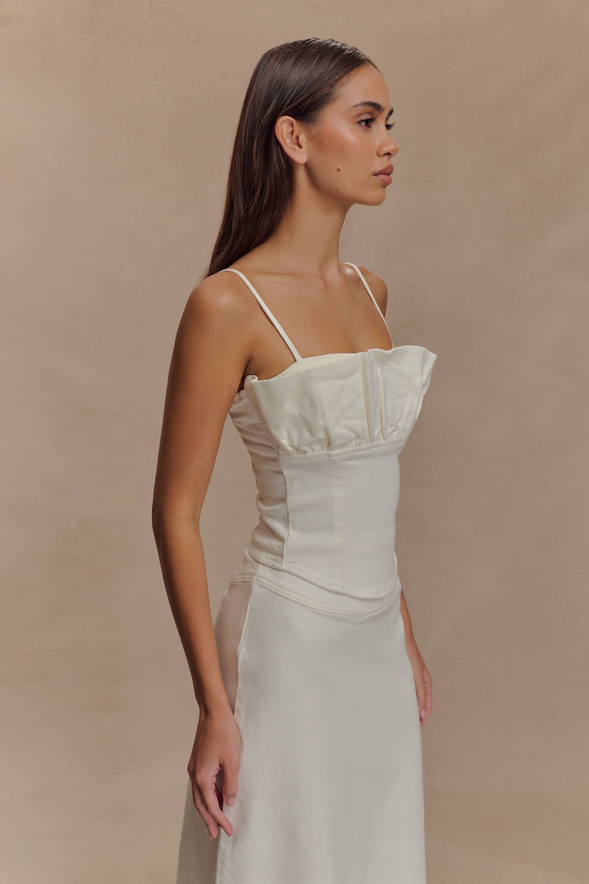 Cecilia Denim Frill Corset - White #4