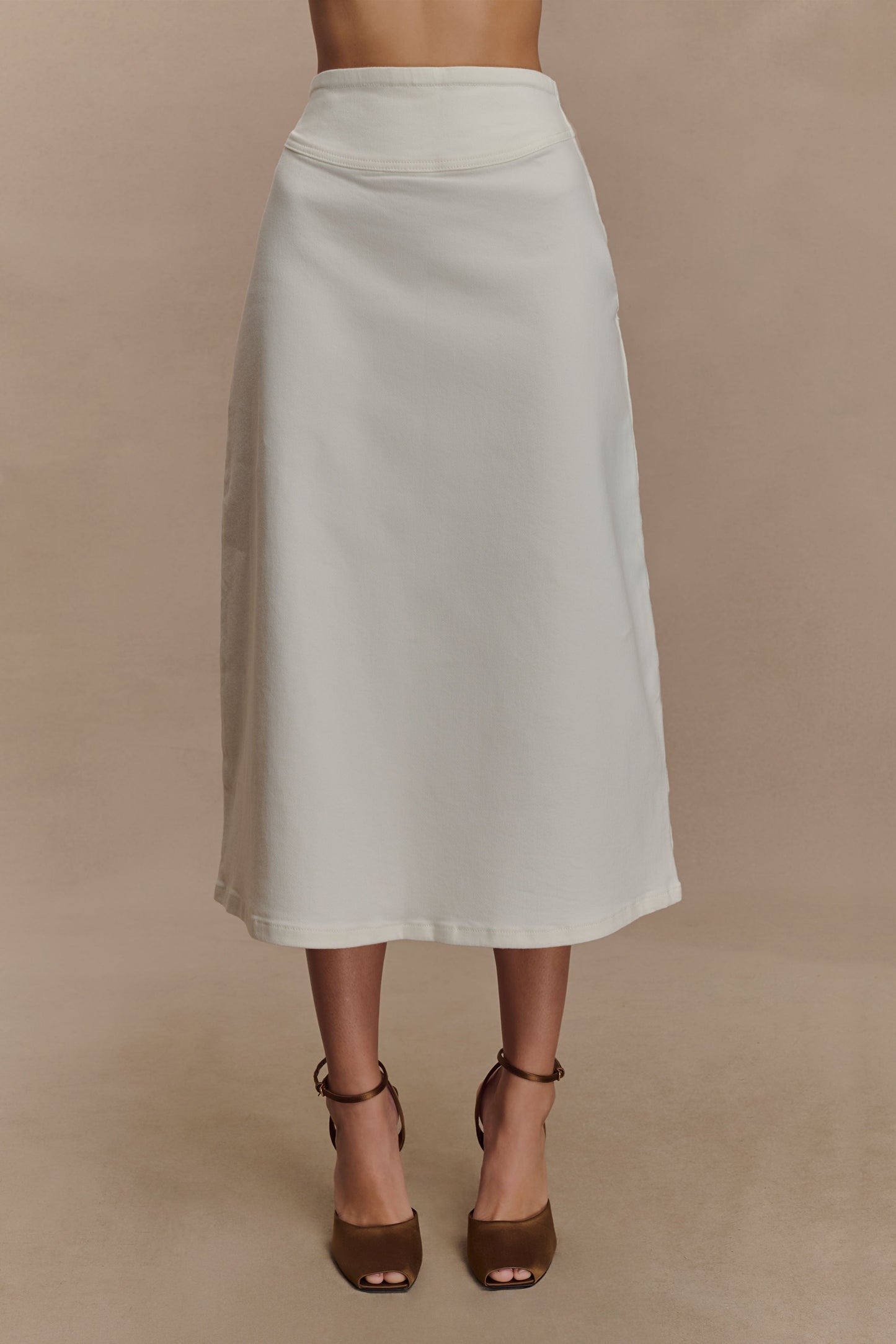 Cecilia Denim A-Line Midi Skirt - White