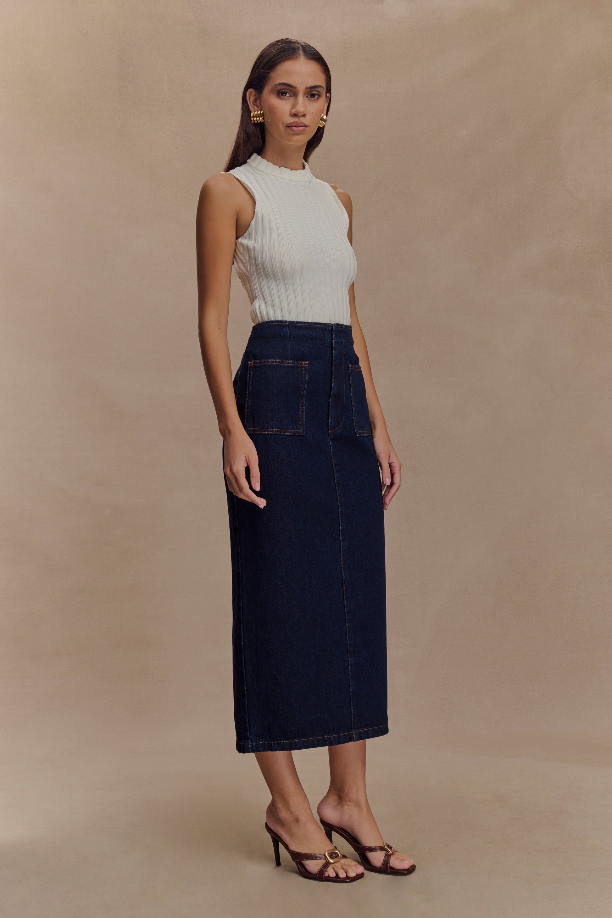 Fallon Denim Midi Skirt - Indigo Blue #5