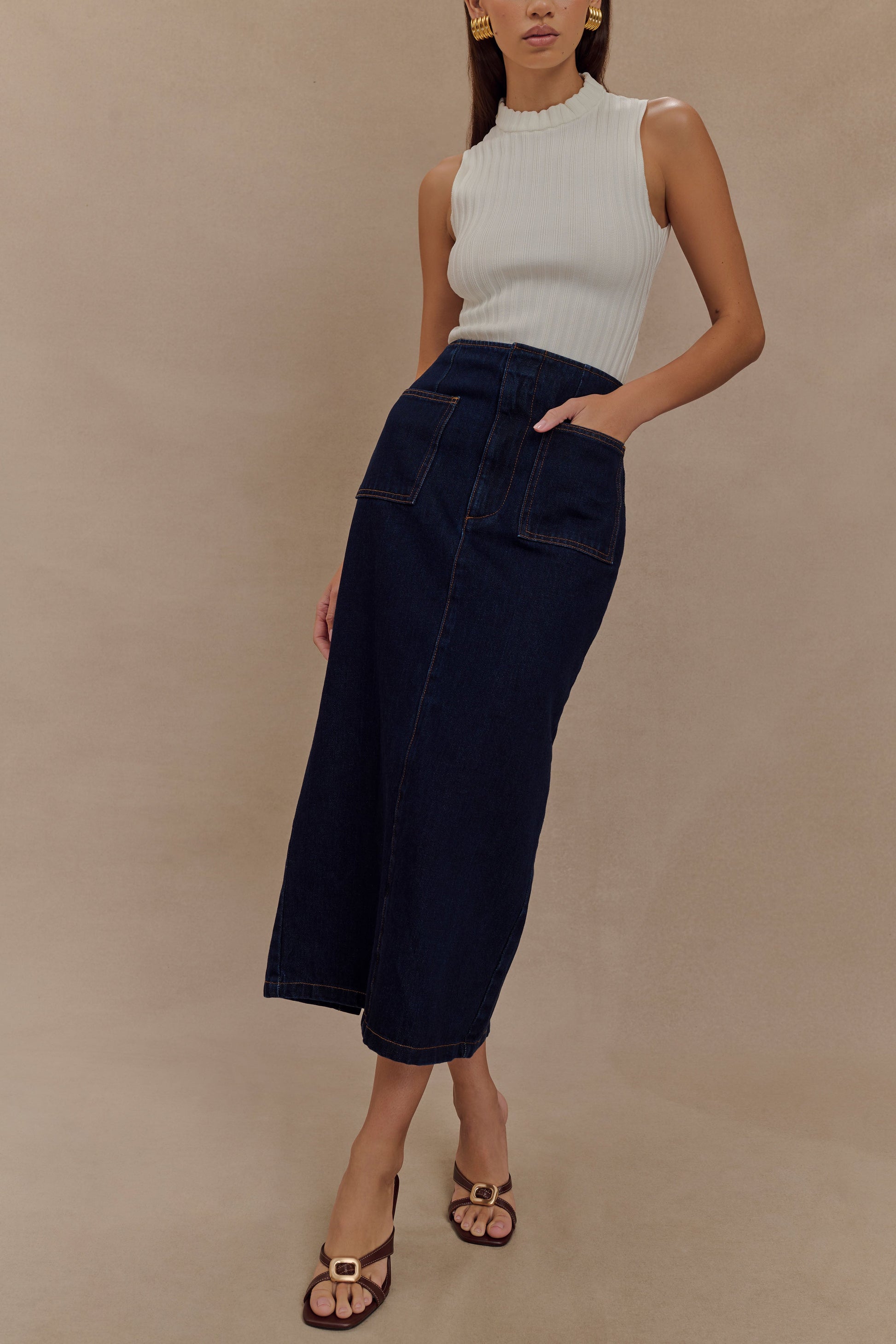 Fallon Denim Midi Skirt - Indigo Blue #7