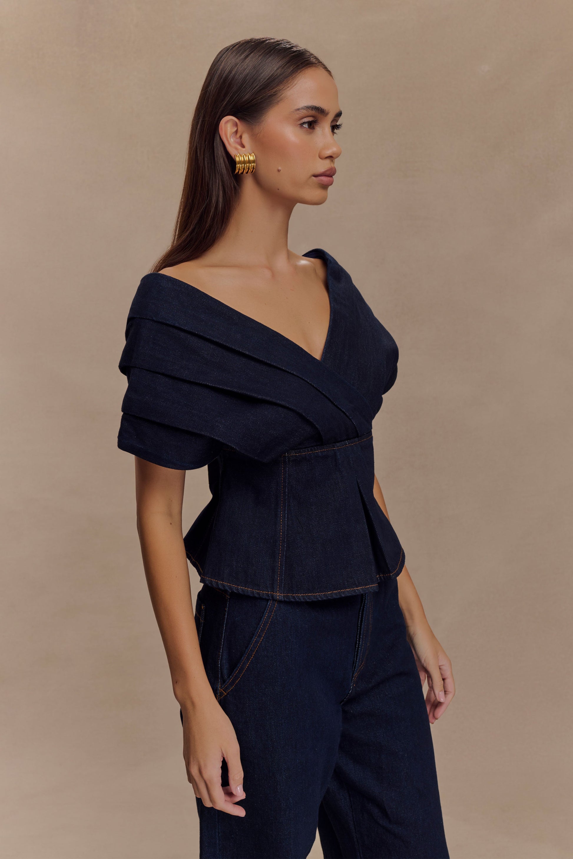 Rayne Off Shoulder Denim Top - Indigo Blue #4
