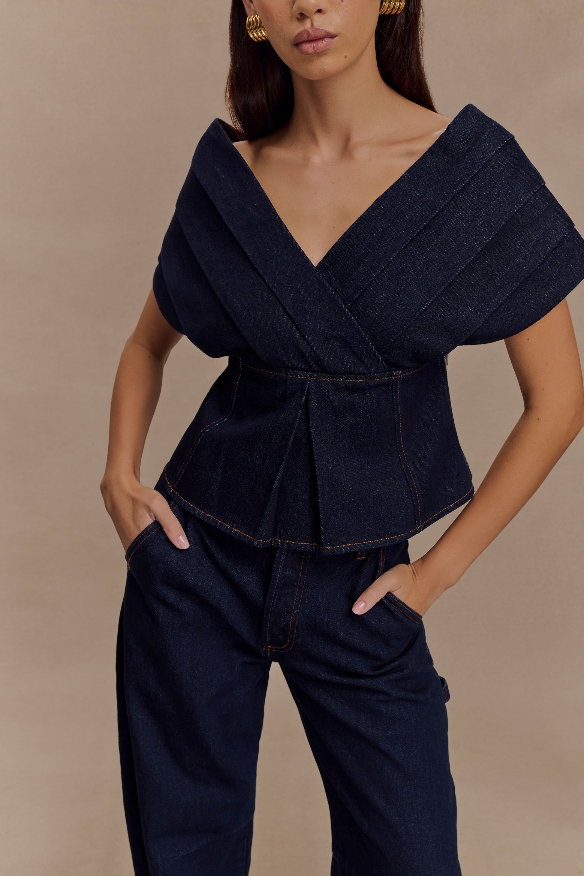 Rayne Off Shoulder Denim Top - Indigo Blue #3