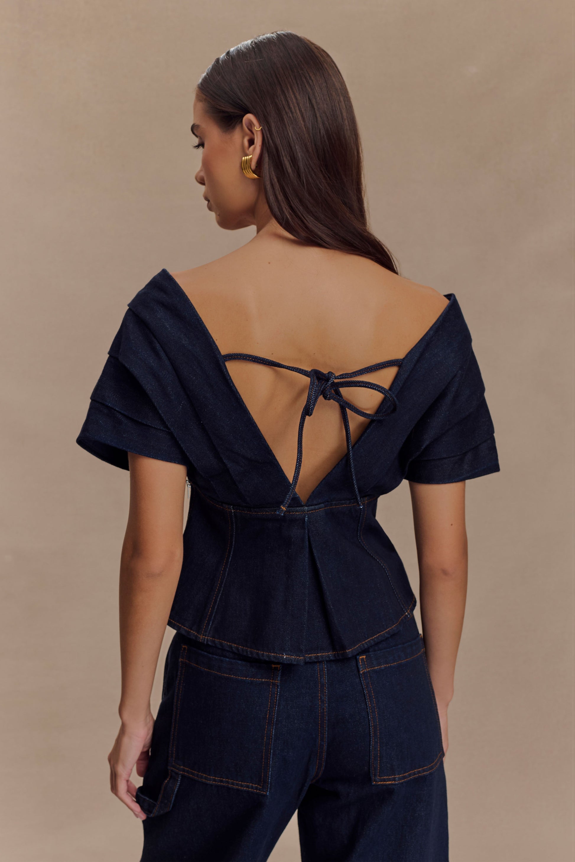 Rayne Off Shoulder Denim Top - Indigo Blue #2