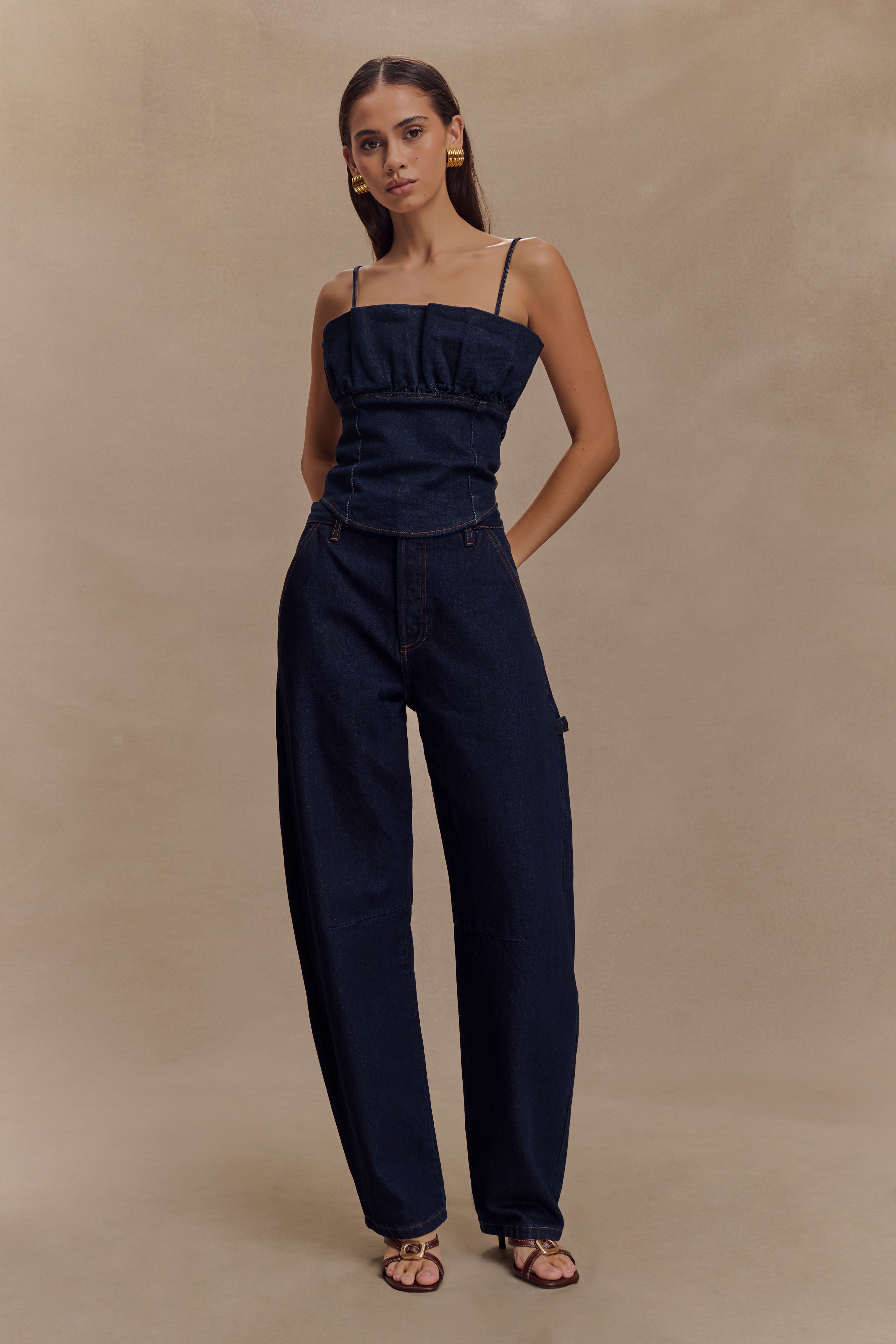 Cecilia Denim Frill Corset - Indigo Blue | MESHKI UK