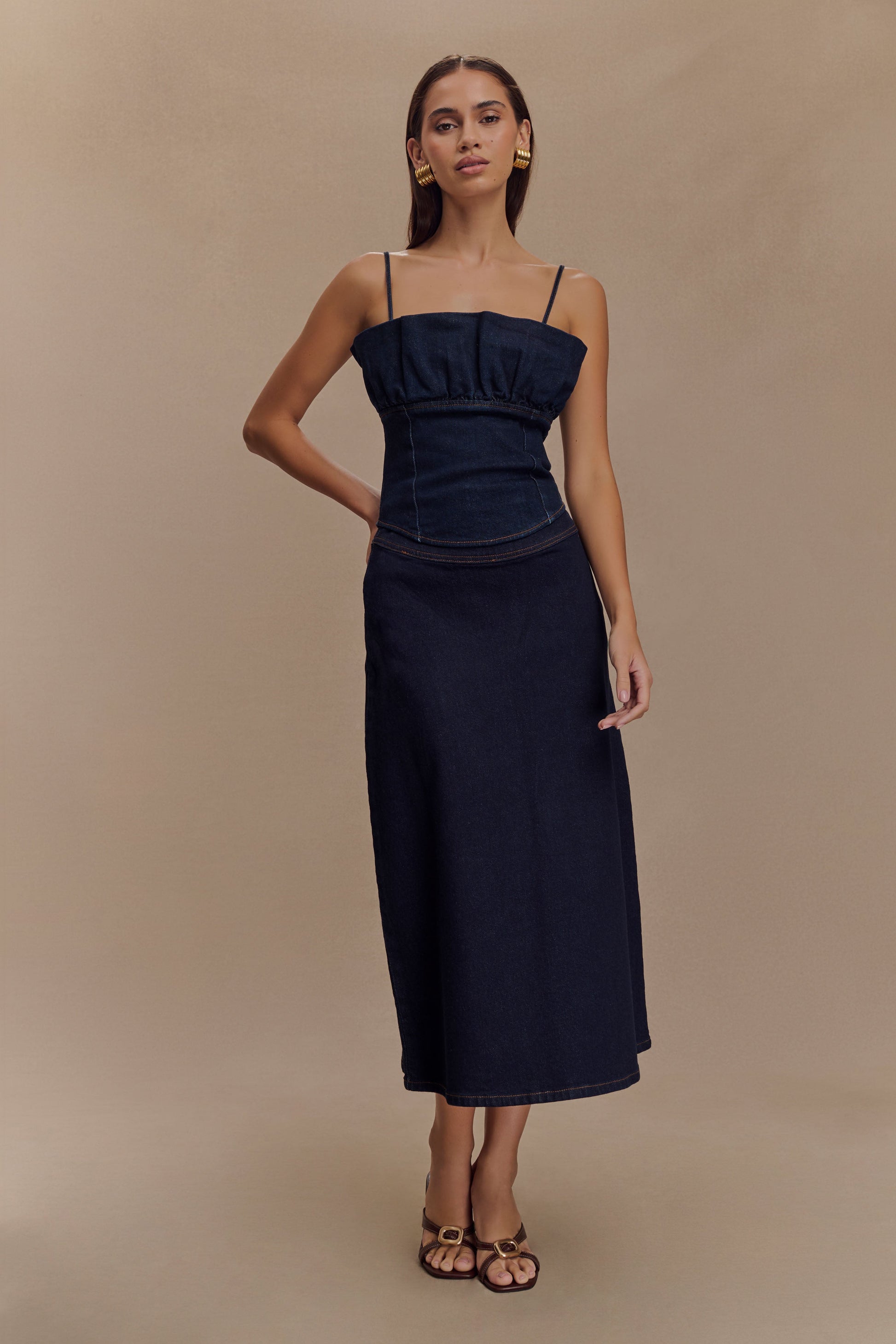 Cecilia Denim Frill Corset - Indigo Blue #4