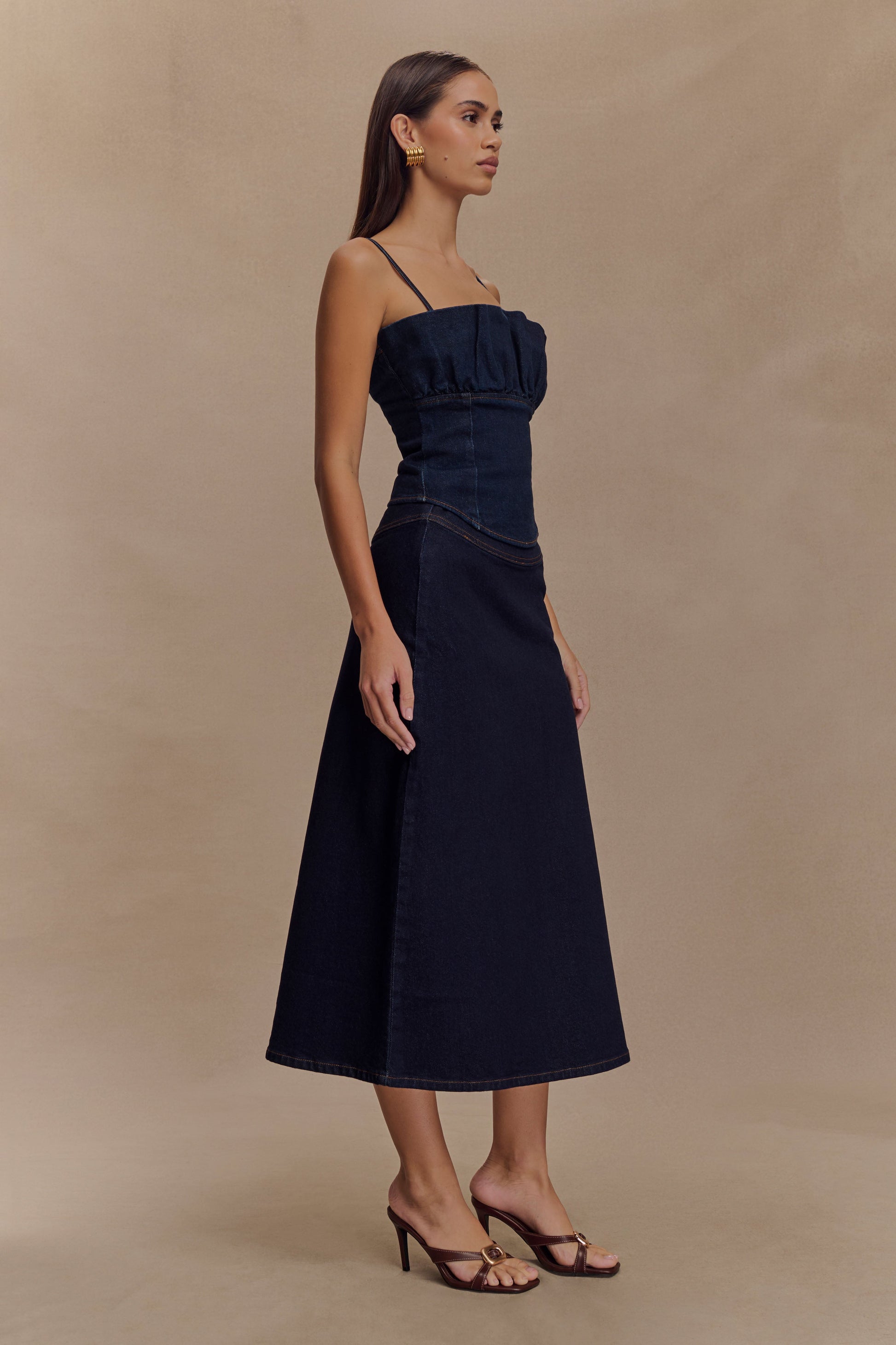 Cecilia Denim A-Line Midi Skirt - Indigo Blue #4