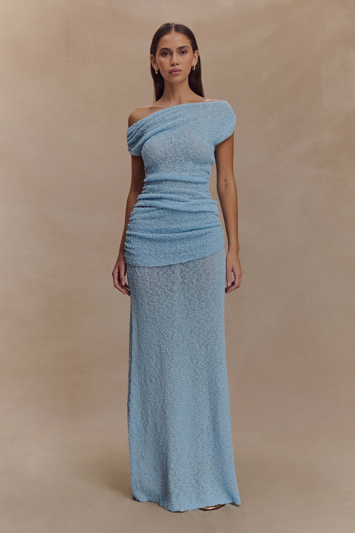 Petra Ruched Knit Maxi Skirt - Light Blue #2