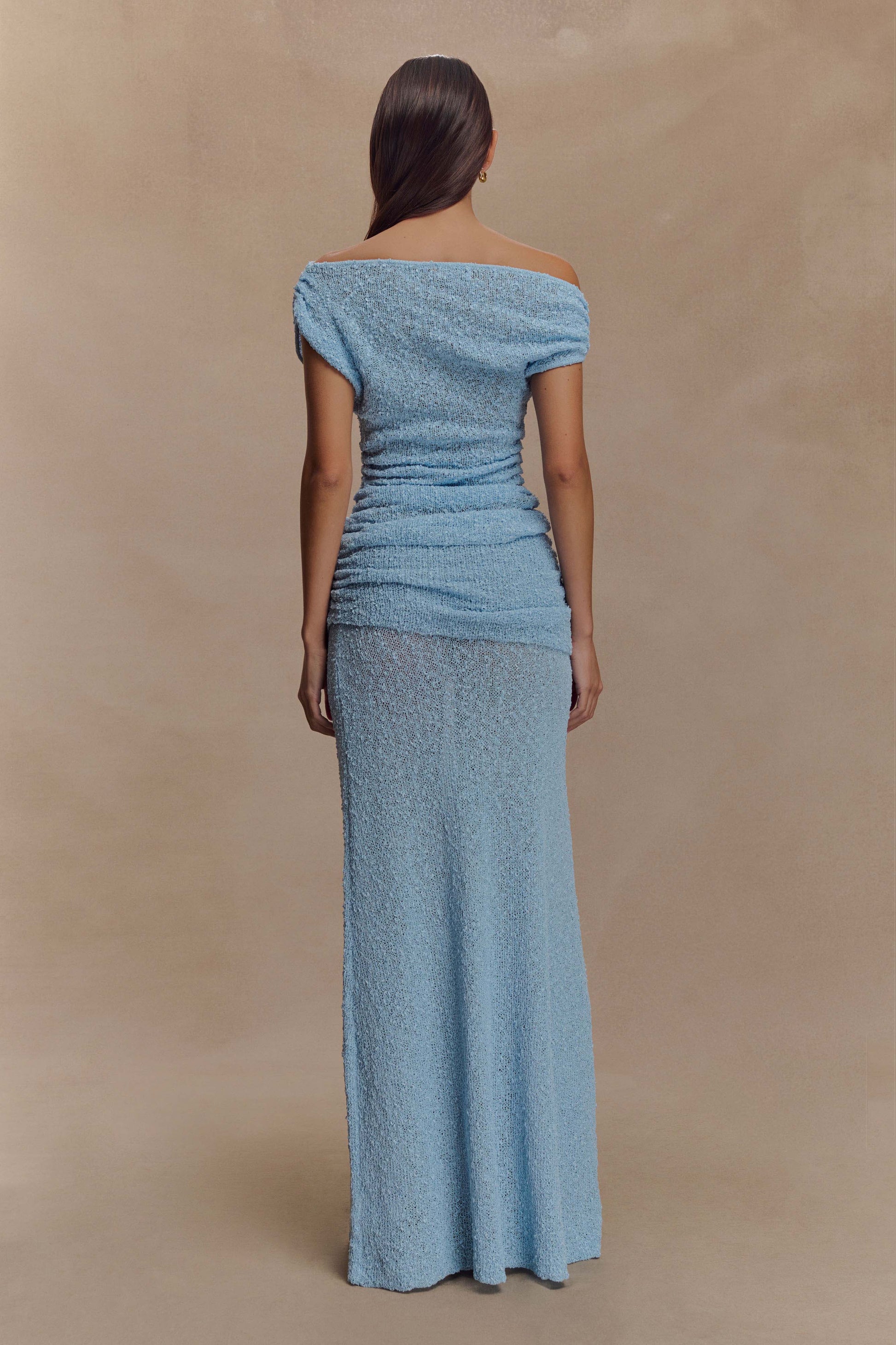 Petra Ruched Knit Maxi Skirt - Light Blue #3