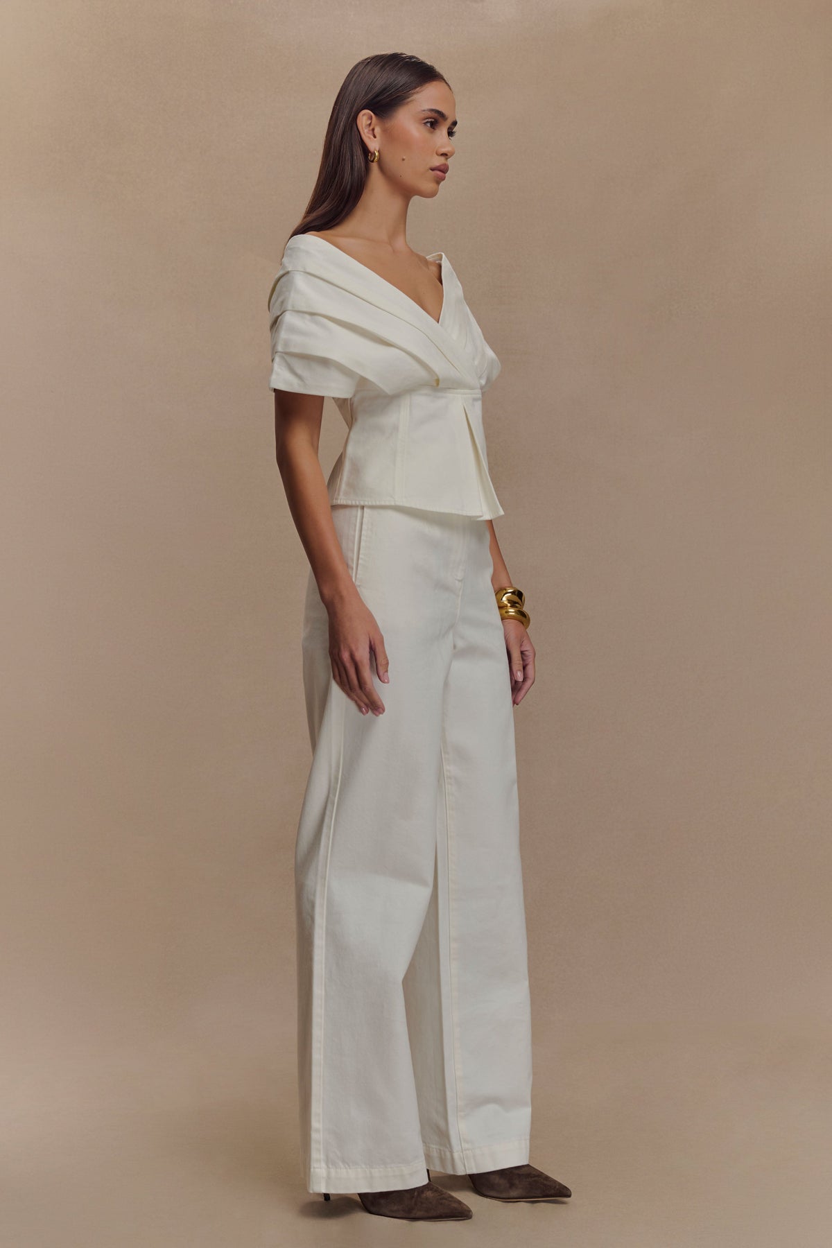 Rayne Off Shoulder Denim Top - White #4