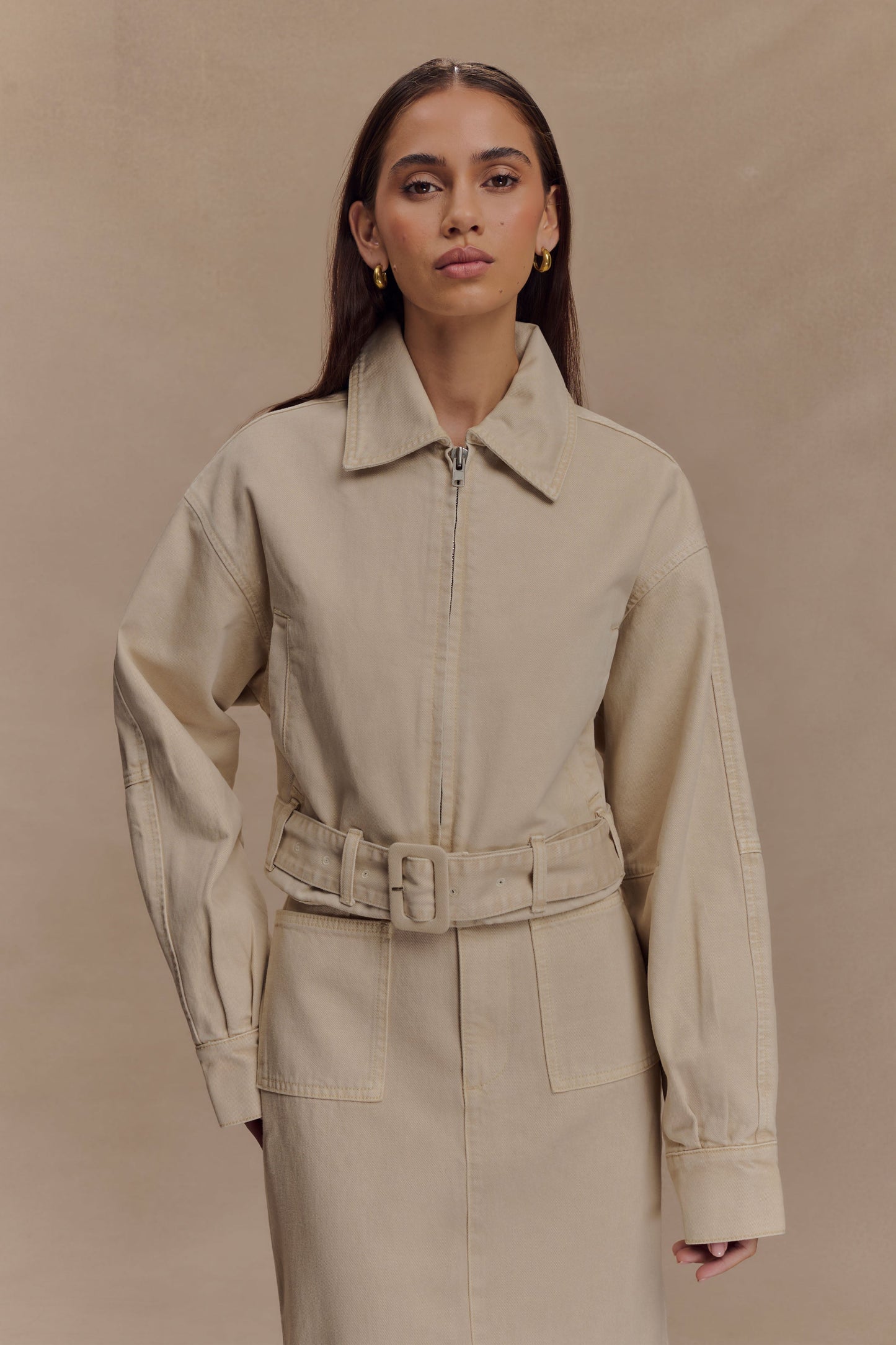 Fallon Cropped Denim Jacket - Stone Wash