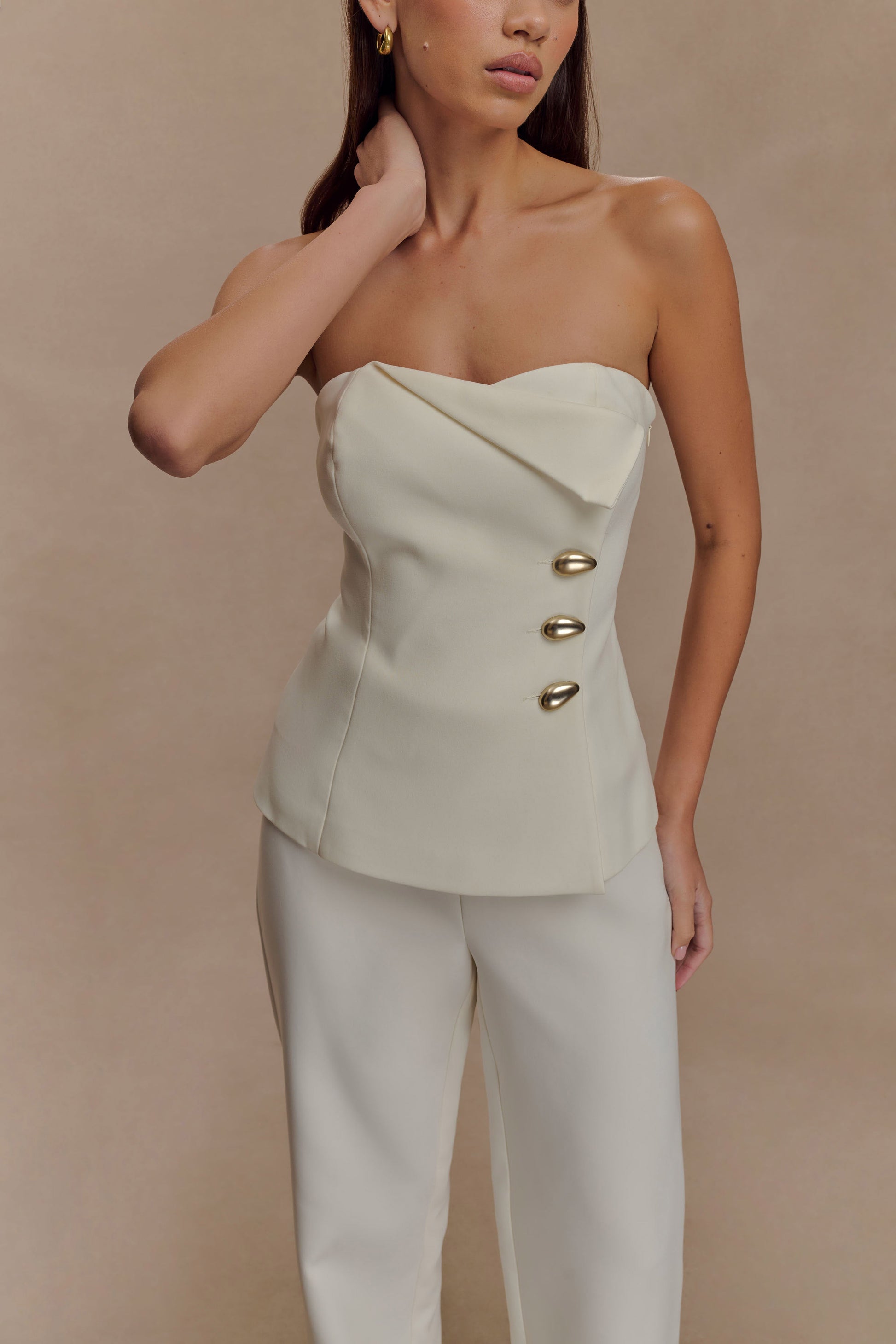 Lindie Strapless Suiting Top - Ivory #3