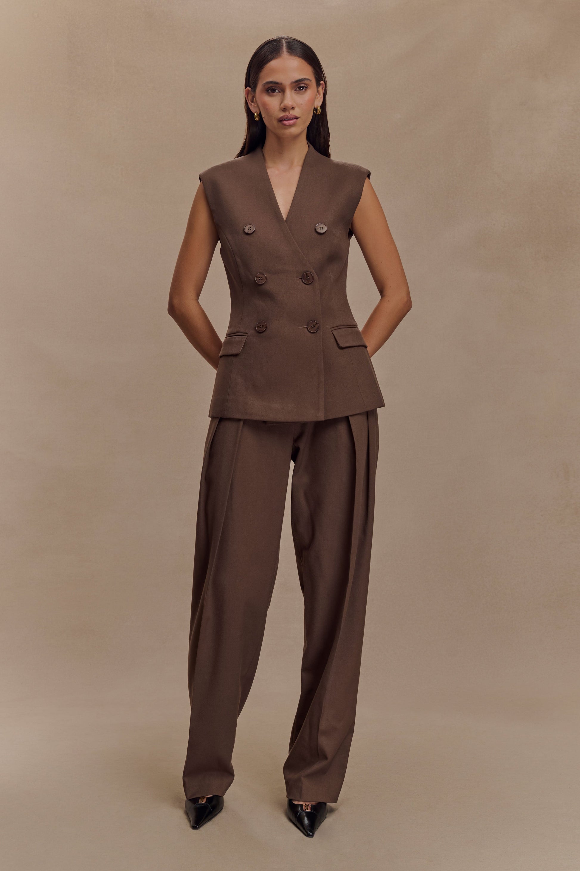 Penelope Pleated High Waisted Pants - Chocolate #4