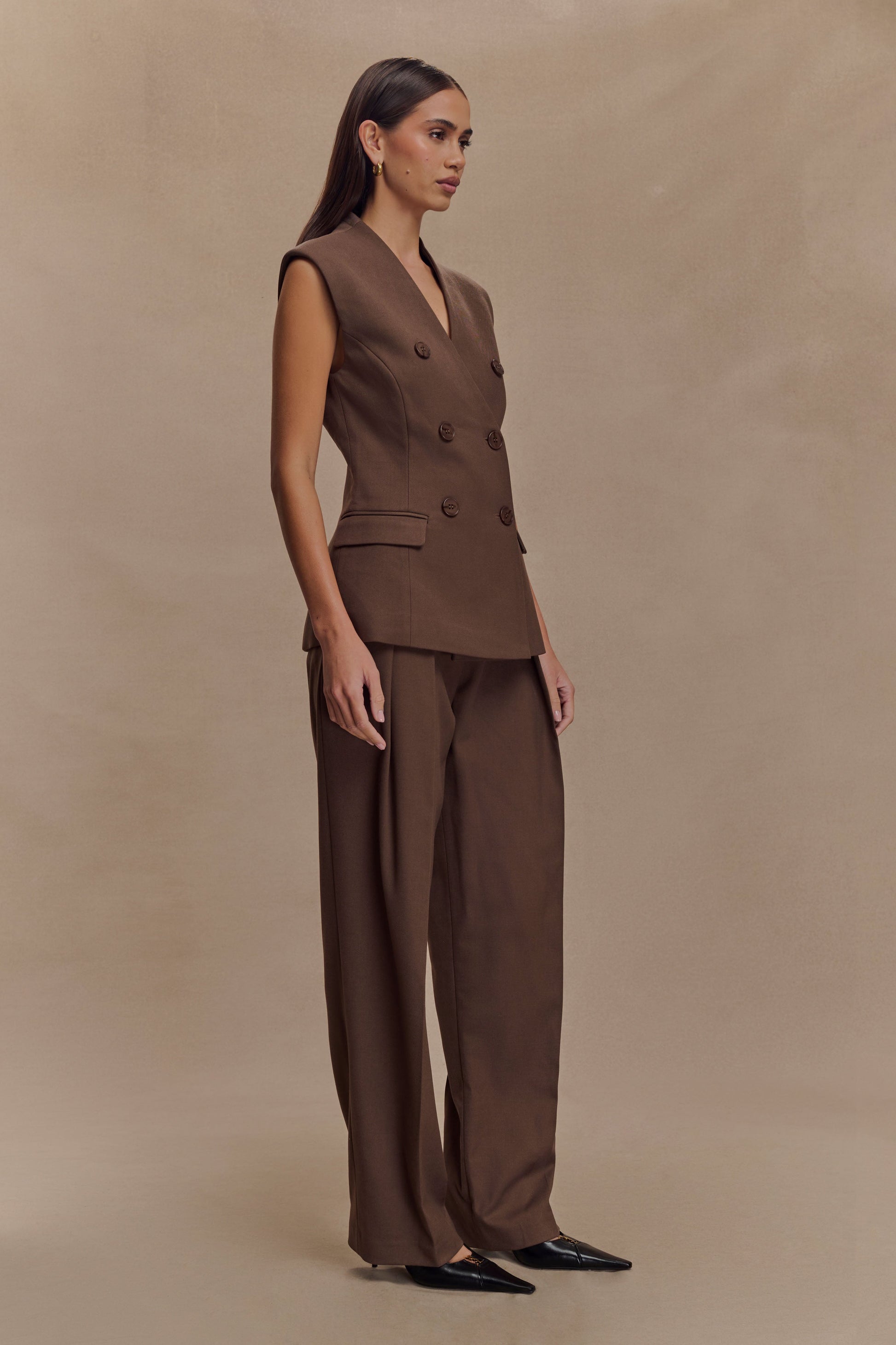 Penelope Suiting Sleeveless Blazer - Chocolate #5