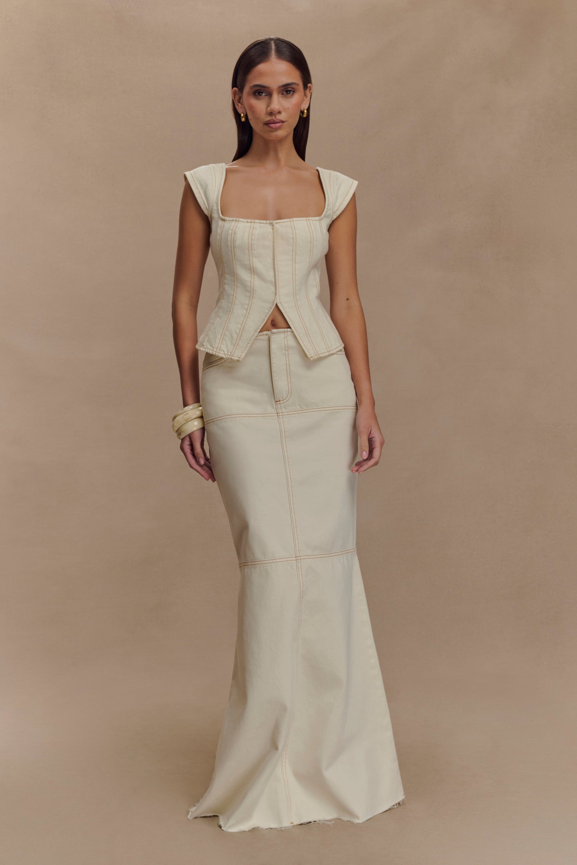 Loretta Cap Sleeve Denim Top - Ecru #5