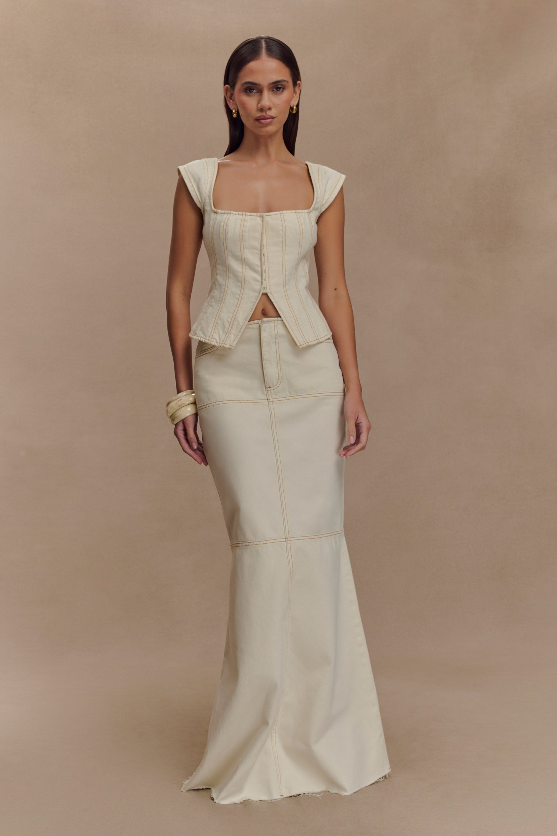 Loretta Denim Maxi Skirt - Ecru #3