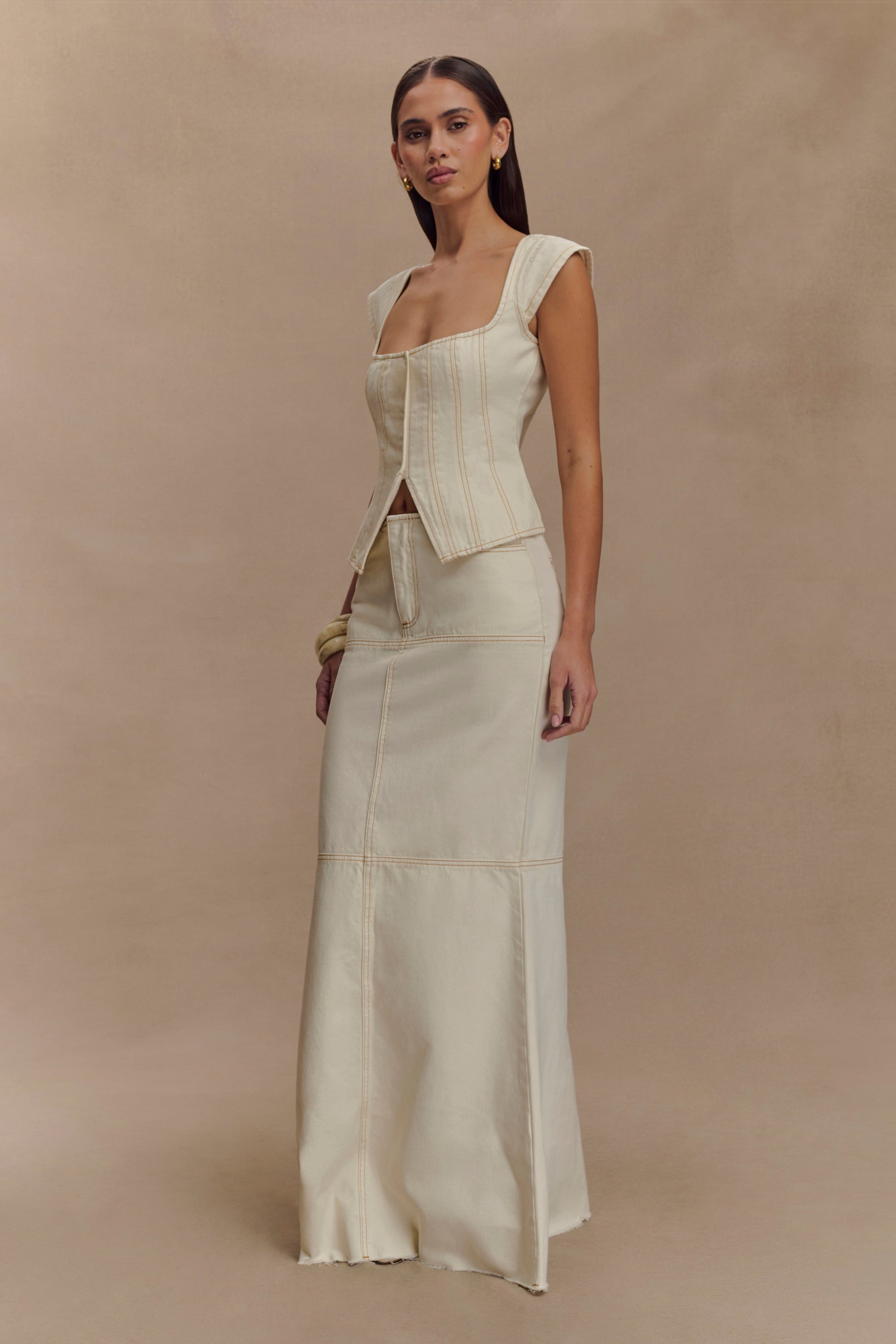 Loretta Cap Sleeve Denim Top - Ecru #4