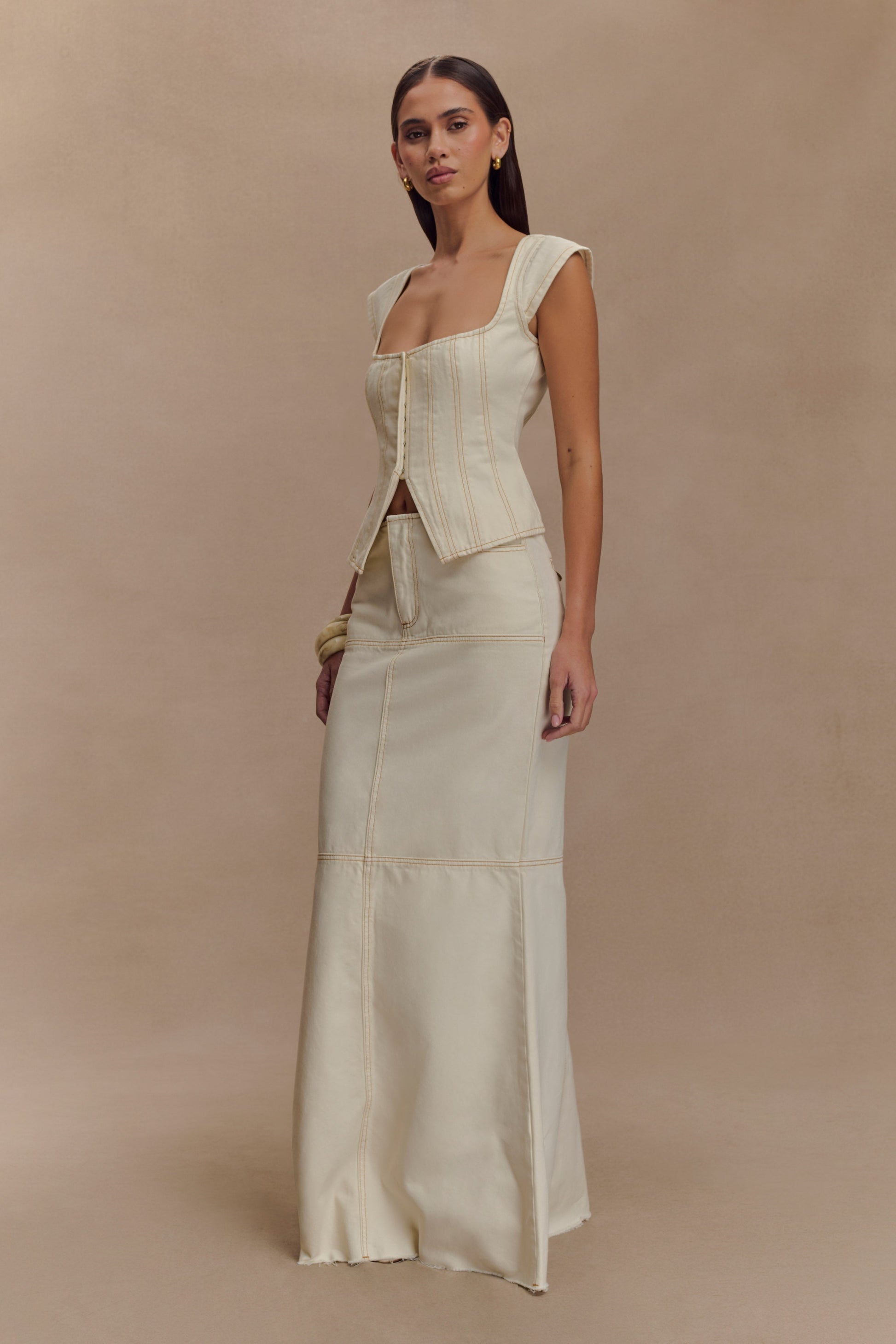 Loretta Denim Maxi Skirt - Ecru #4