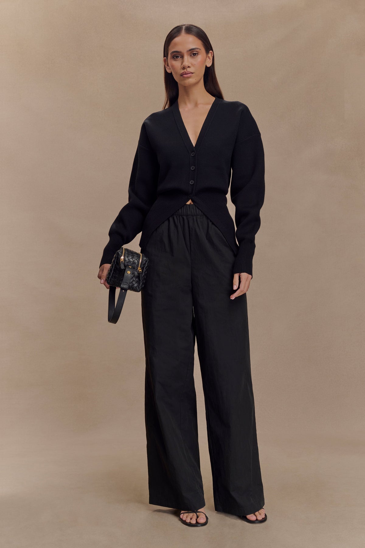 Alexia Buttoned Oversized Cardigan - Black